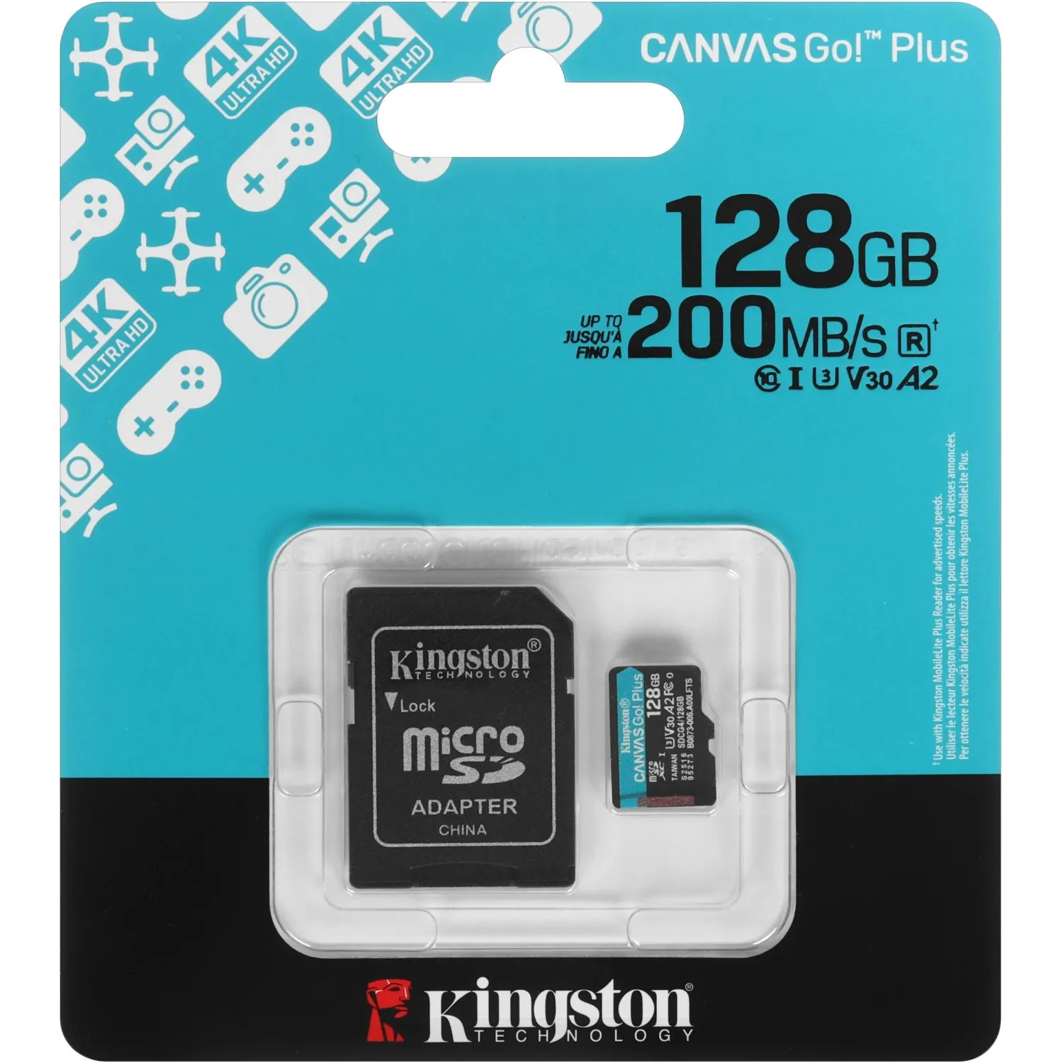 Карта памяти microSDXC Kingston 128G Go Plus G4 200R V30 адапт. SDCG4/128GB - фото 5
