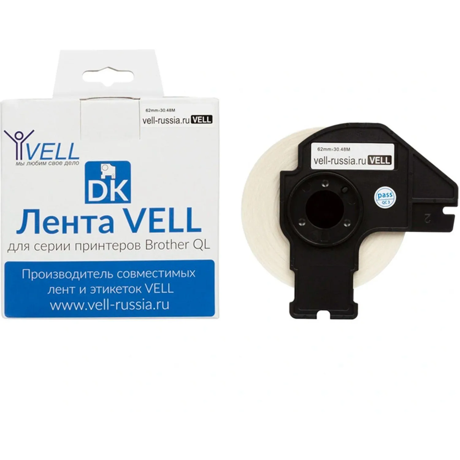Картридж -лента Vell VL-B-DK 11202(Brother DK11202)черн.на бел.62ммх100мм - фото 1