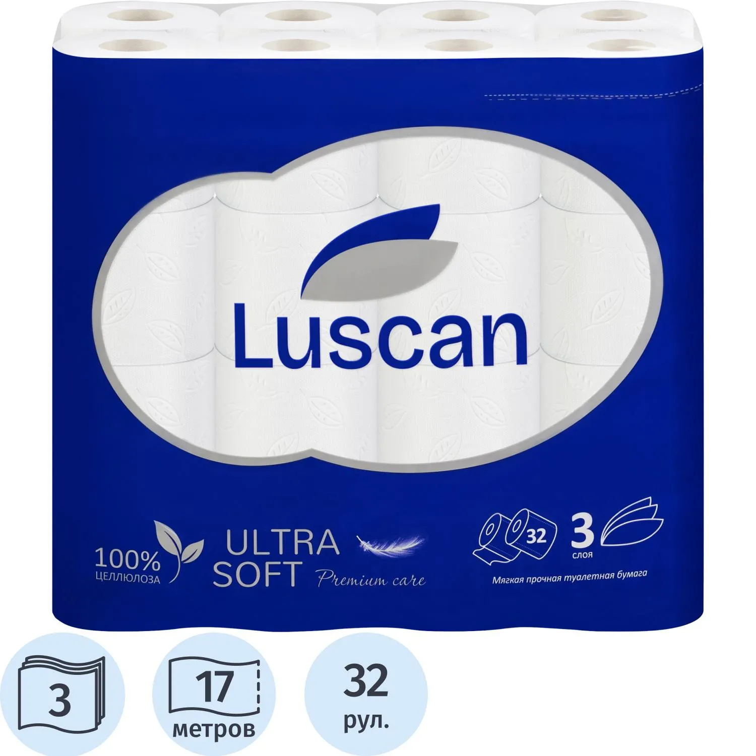 Бумага туалетная Luscan Deluxe Mega Pack 3сл бел цел 17м 142л 32рул/уп_Спб - фото 1