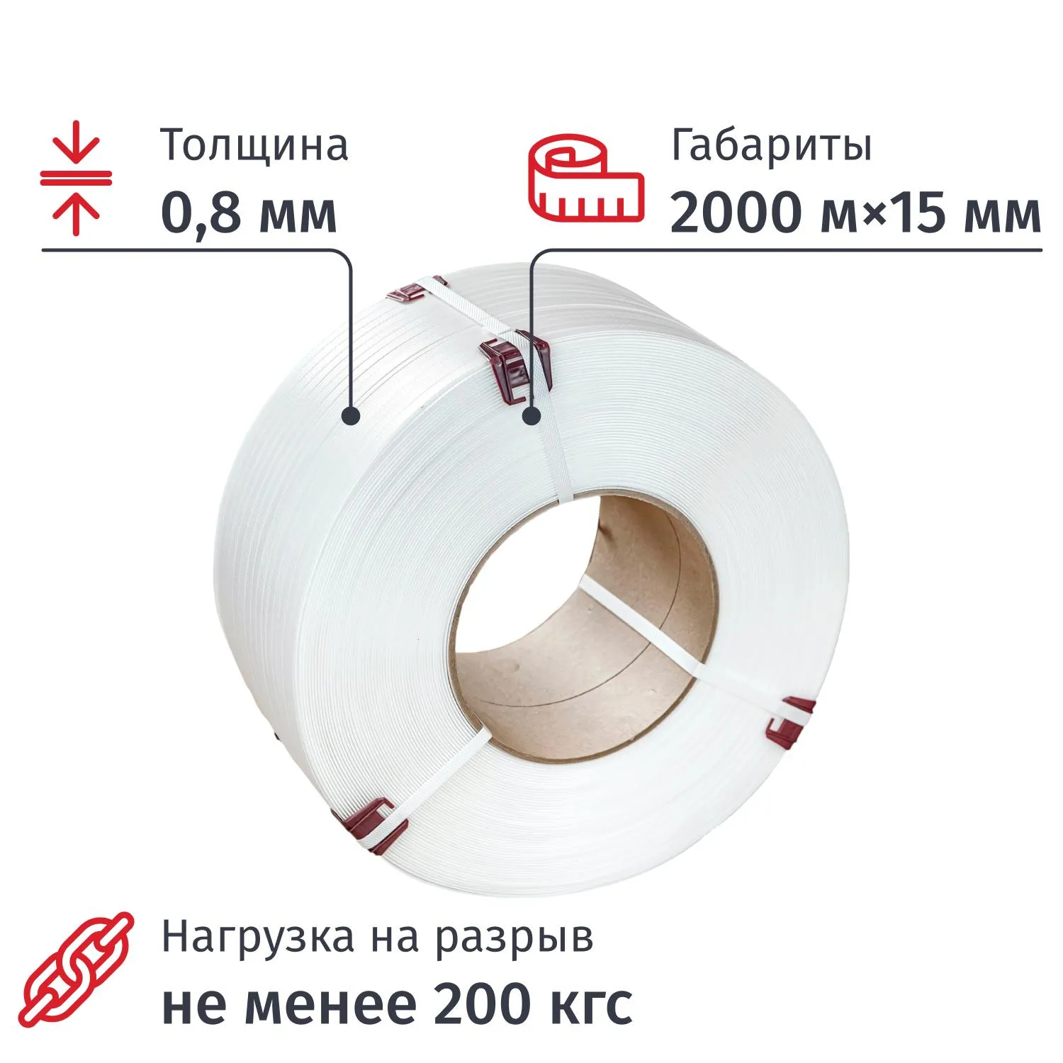 Стреппинг лента Полипропиленовая 15мм х 0,8 (2000 м) белая СПб - фото 1