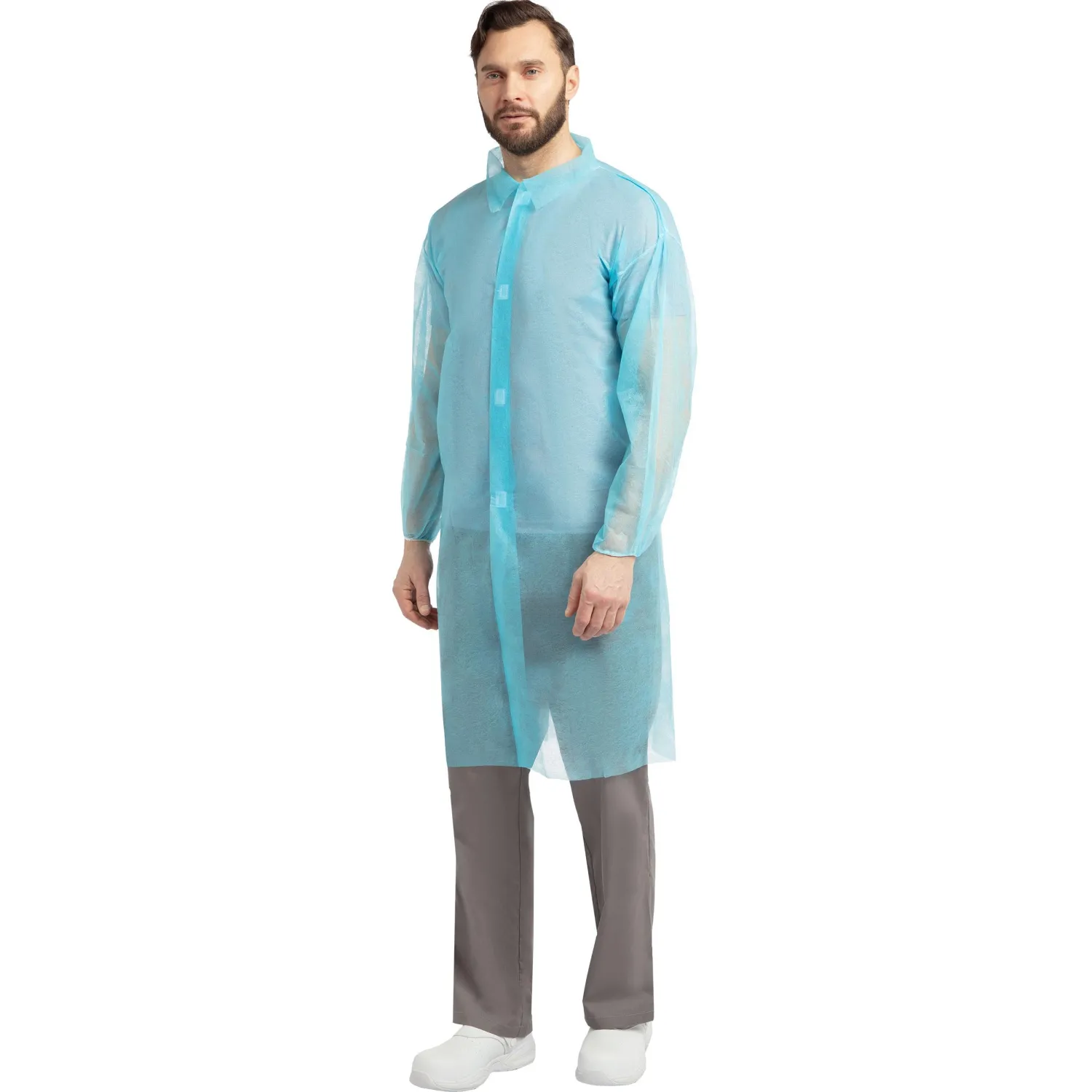 Халат на липучках 20гр/м2 р.XXL, голубой (10шт/упак),арт.406-878-007,к - фото 3