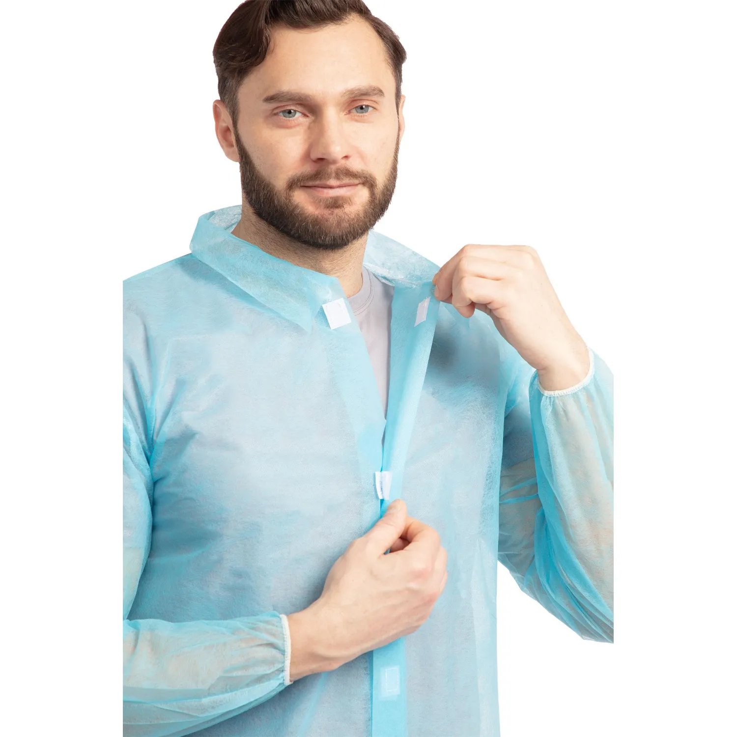 Халат на липучках 20гр/м2 р.XXL, голубой (10шт/упак),арт.406-878-007,к - фото 7