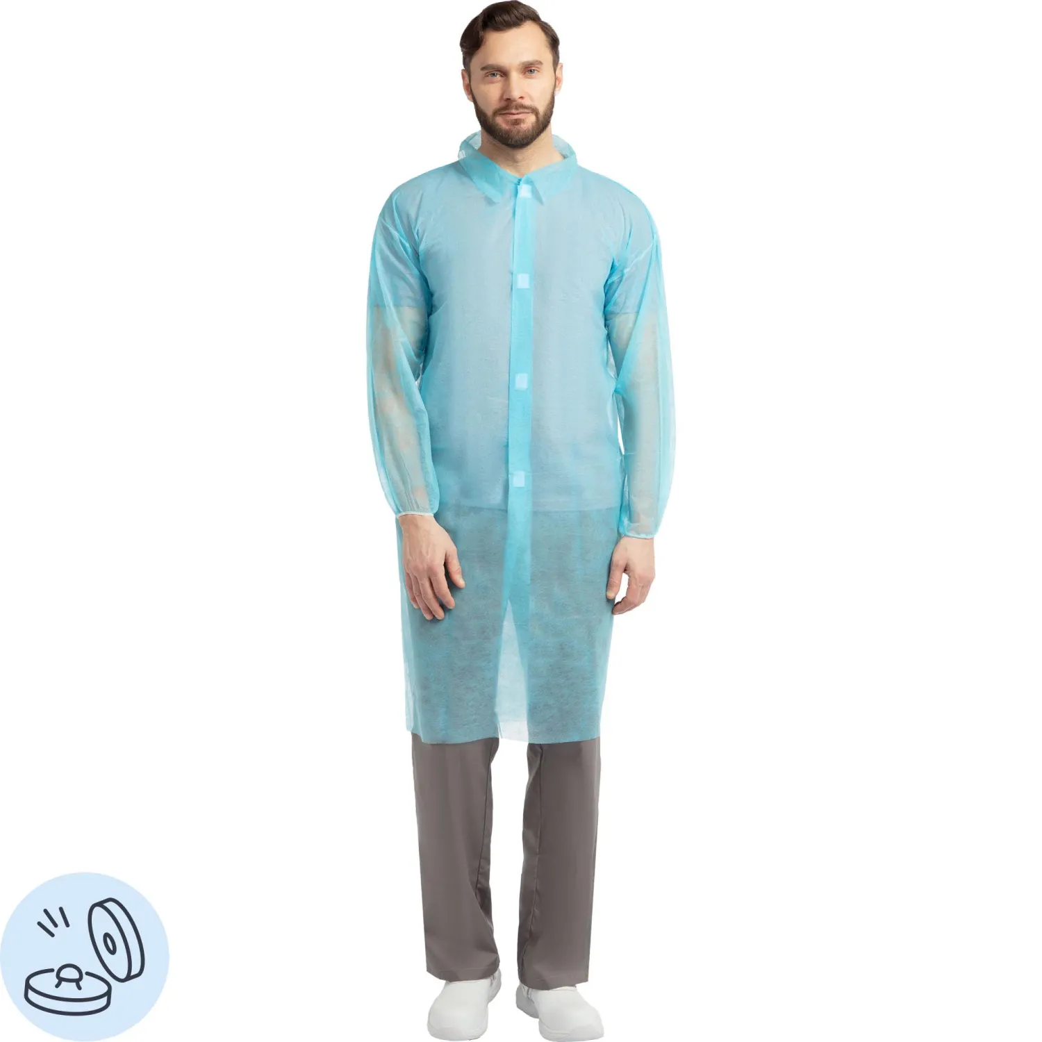 Халат на кнопках 20гр/м2 р.XXXL , голубой (10шт/упак),арт.406-877-008,к - фото 1