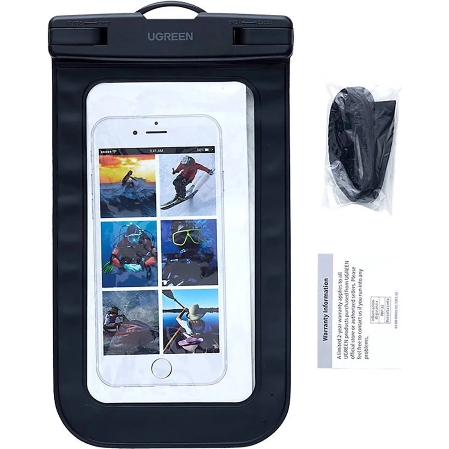 Чехол UGREEN LP716 (45181)для телеф. Waterproof Phone Pouch черный(защелка) - фото 3