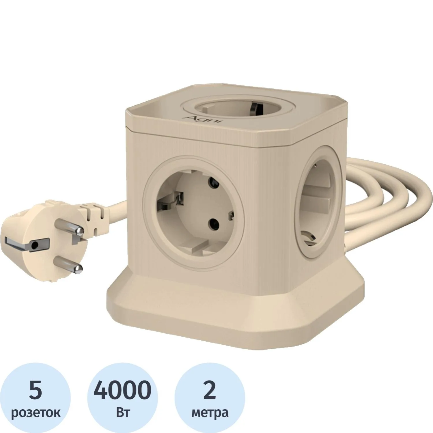 Сетевой фильтр AGNI  5р/2м 2м,слоновая кость(TP-VE4U5E-2m-ivory) - фото 1