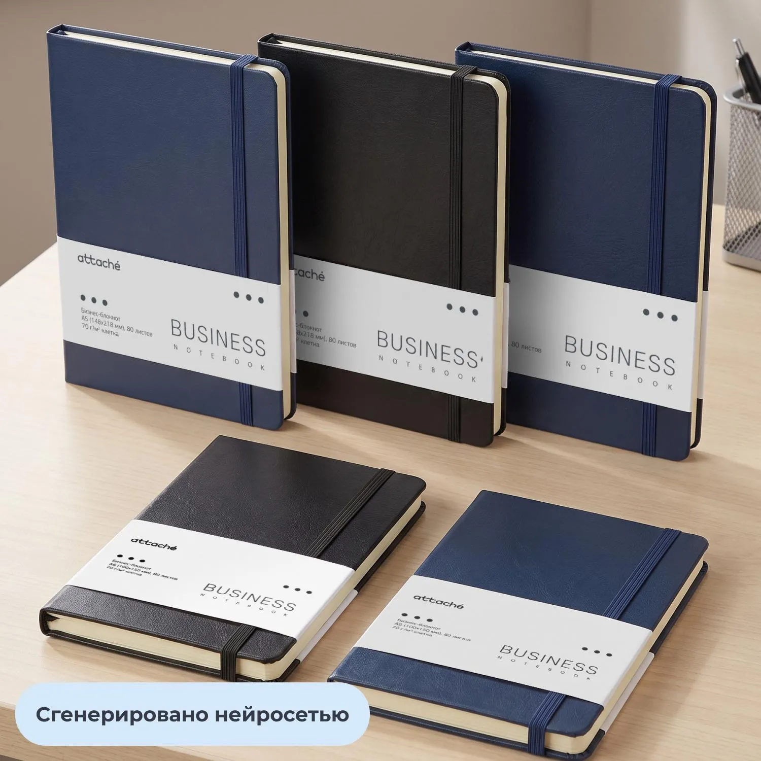 Бизнес-блокнот Attache А5 (148x218 мм), ЭССЕ,балакр,80л.,резин,клетка,синий - фото 10