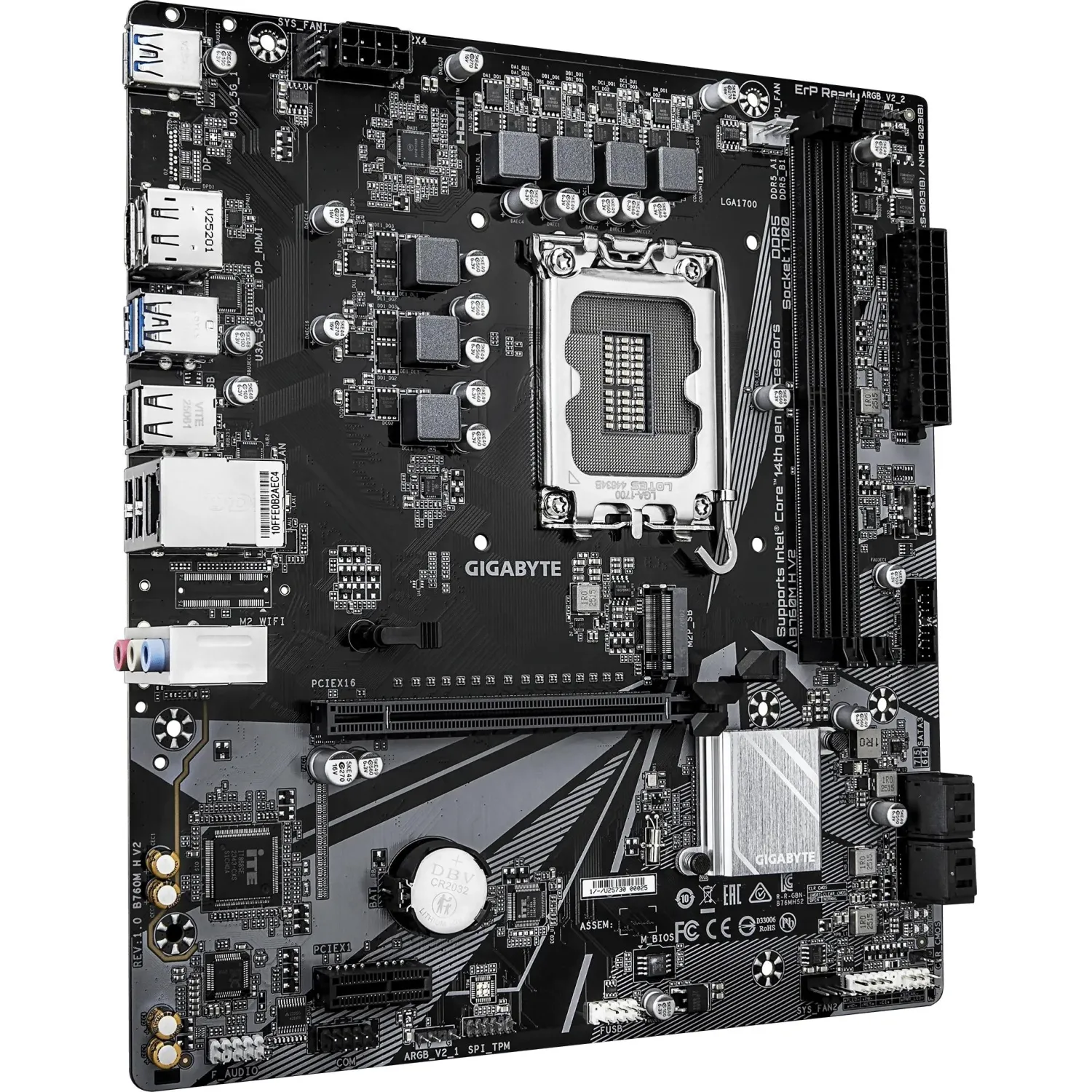 Материнская плата Gigabyte B760M H V2, s1700, B760, 2xDDR5, mATX - фото 1