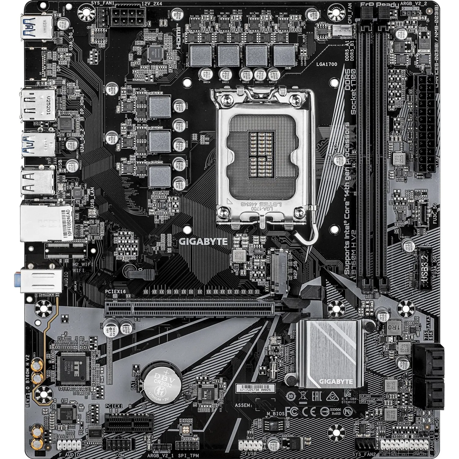 Материнская плата Gigabyte B760M H V2, s1700, B760, 2xDDR5, mATX - фото 2