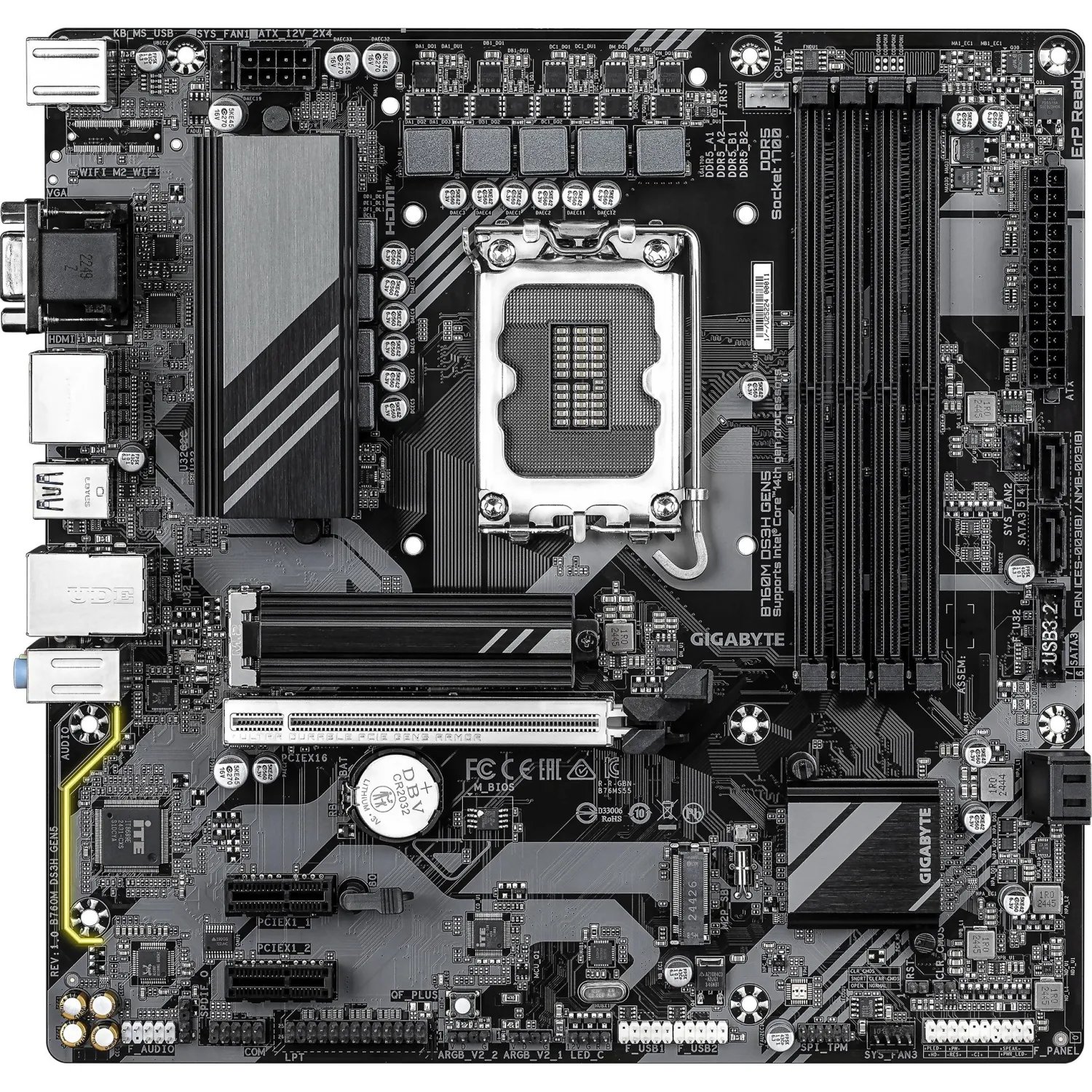 Материнская плата Gigabyte B760M DS3H GEN5, s1700, B760, 4xDDR5, mATX - фото 2