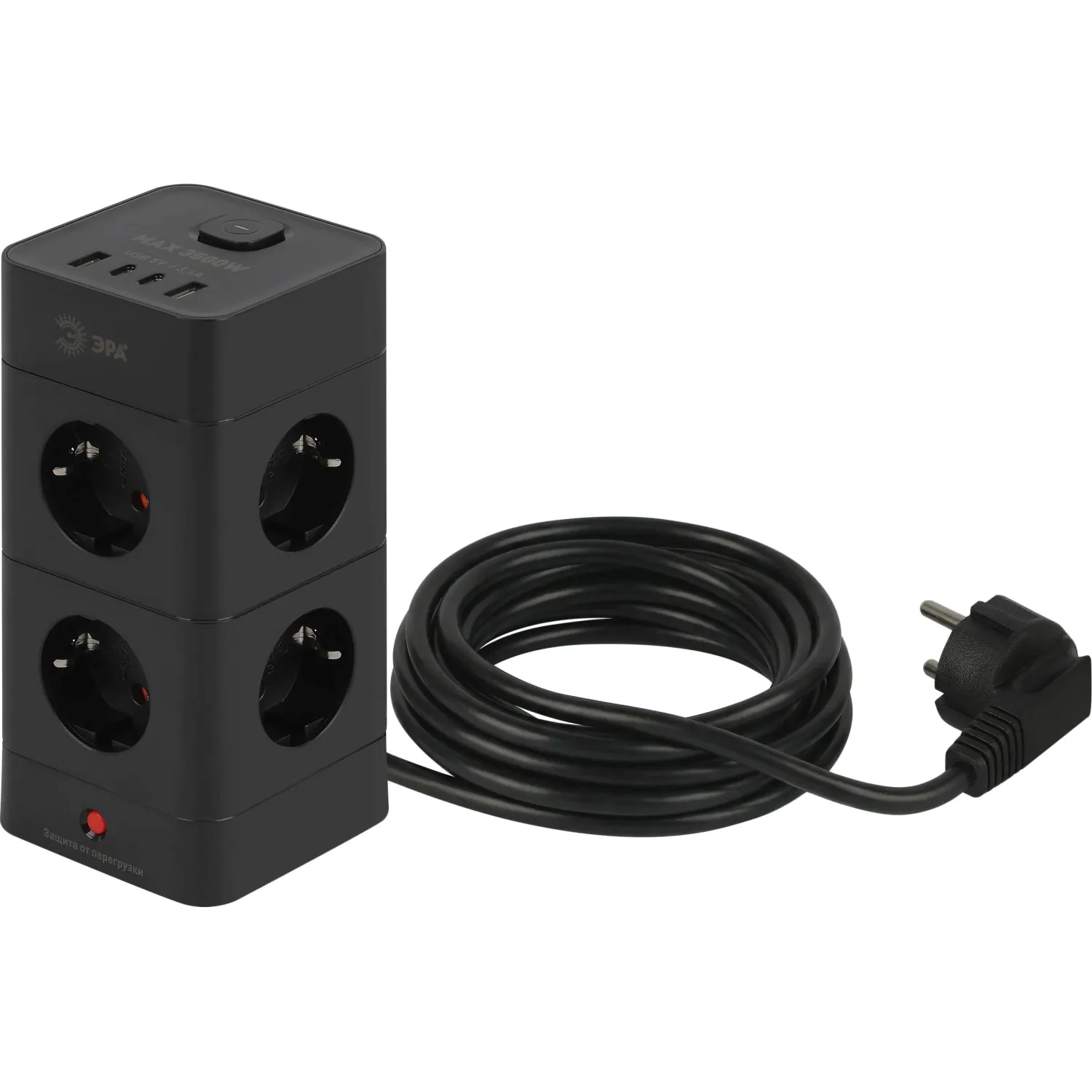 Сетевой фильтр ЭРА TWR-8es-1,5m-4USB-B 16А черный (Б0069072) - фото 1