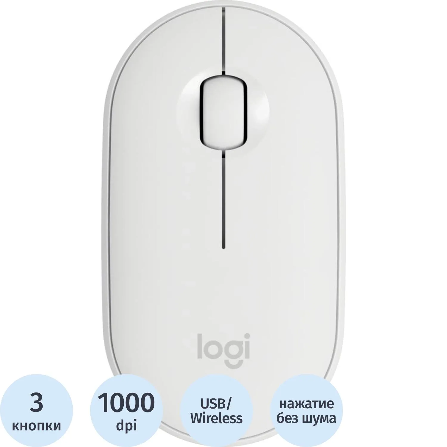 Мышь компьютерная Logitech Pebble M350 бел.1000dpi sil.BT/R 3b(910-005541) - фото 1