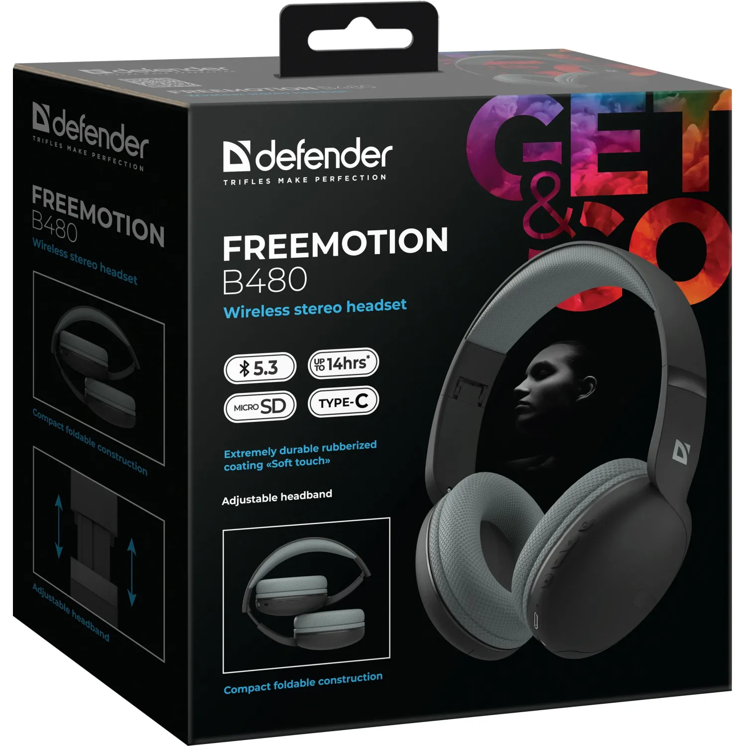 Наушники Defender FreeMotion B480 черный, микрофон, Bluetooth - фото 9