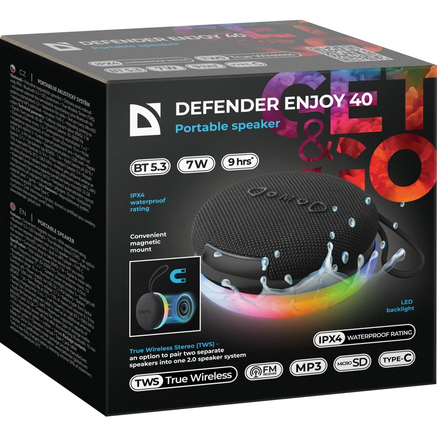 Портативная акустика Defender Enjoy 40, 7Вт, Magnet/BT/IPX4/FM/TF/TWS - фото 6