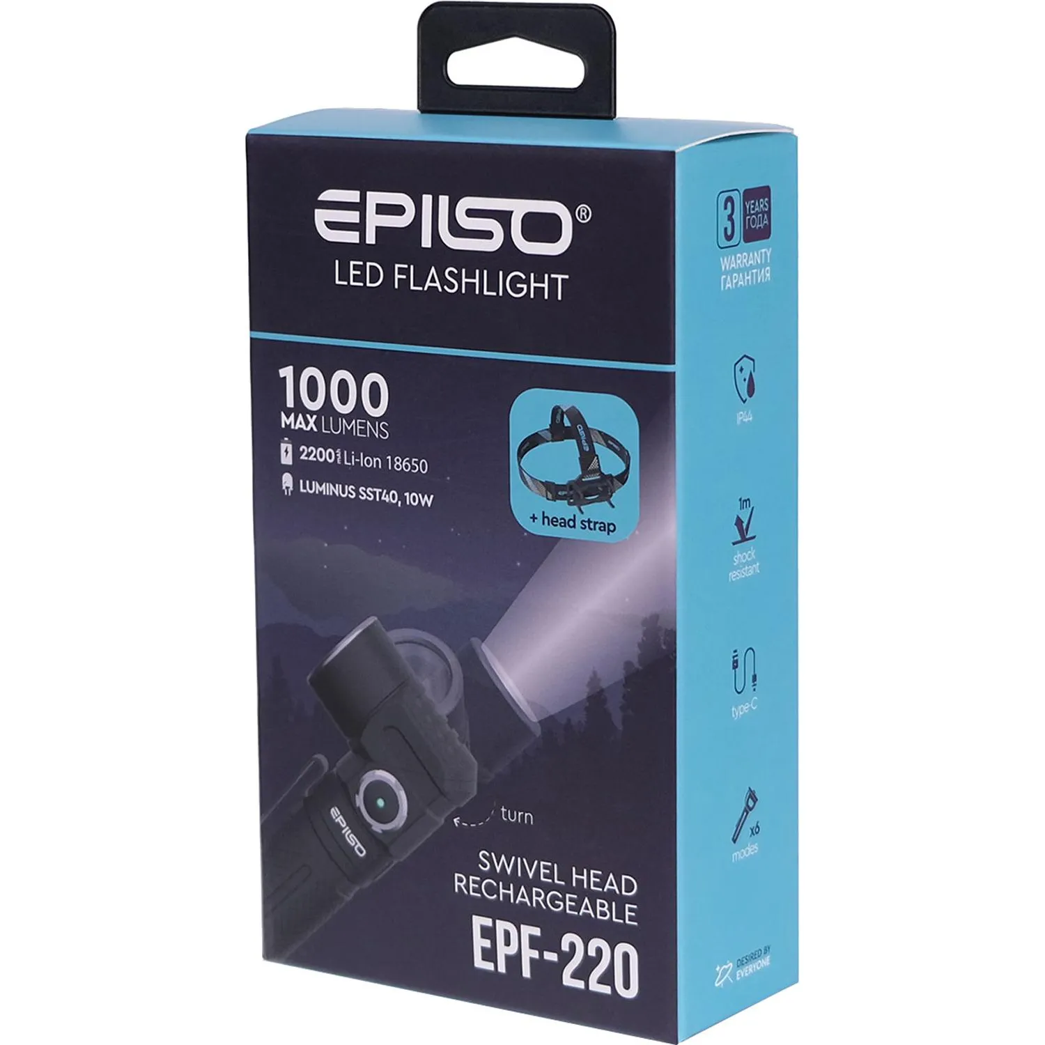 Фонарь EPILSO EPF-220 (карманный, налобный, Luminus SST40, 10W, аккум18650) - фото 11