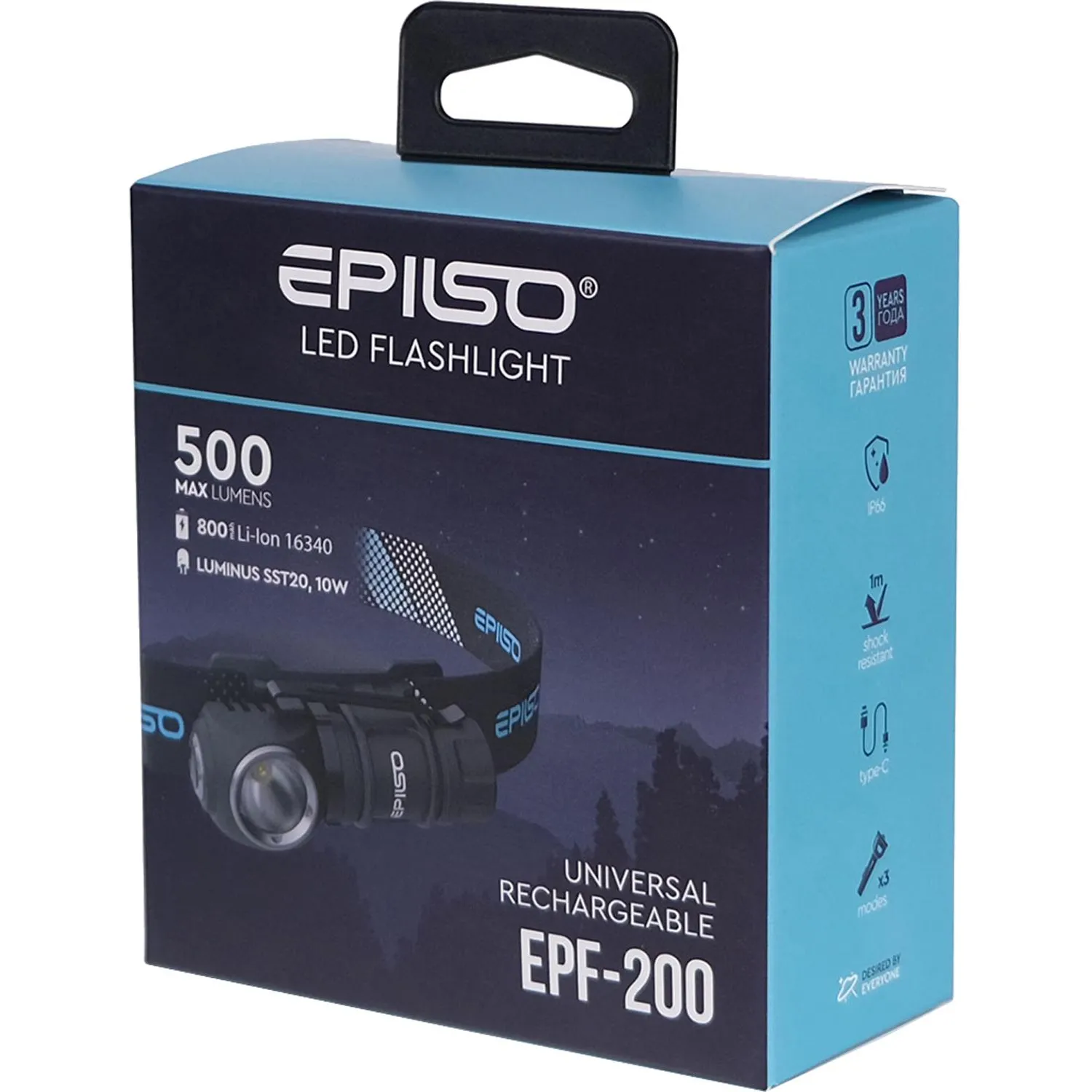 Фонарь EPILSO EPF-200 (карманный, налобный, Luminus SST20 10W, аккум 16340) - фото 11