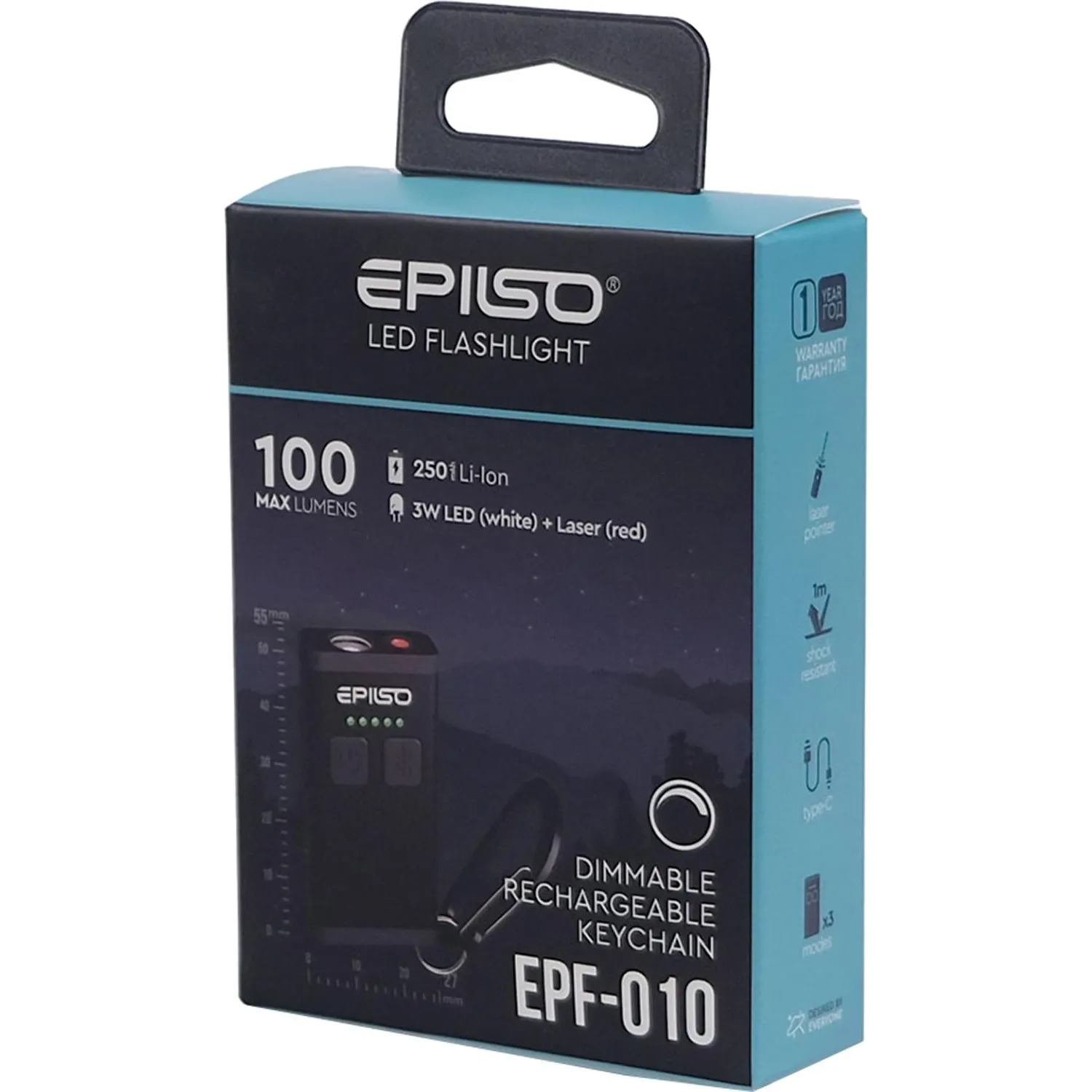 Фонарь EPILSO EPF-010 (брелок, LED со светорегулятором+лазер, аккум,type-c) - фото 9