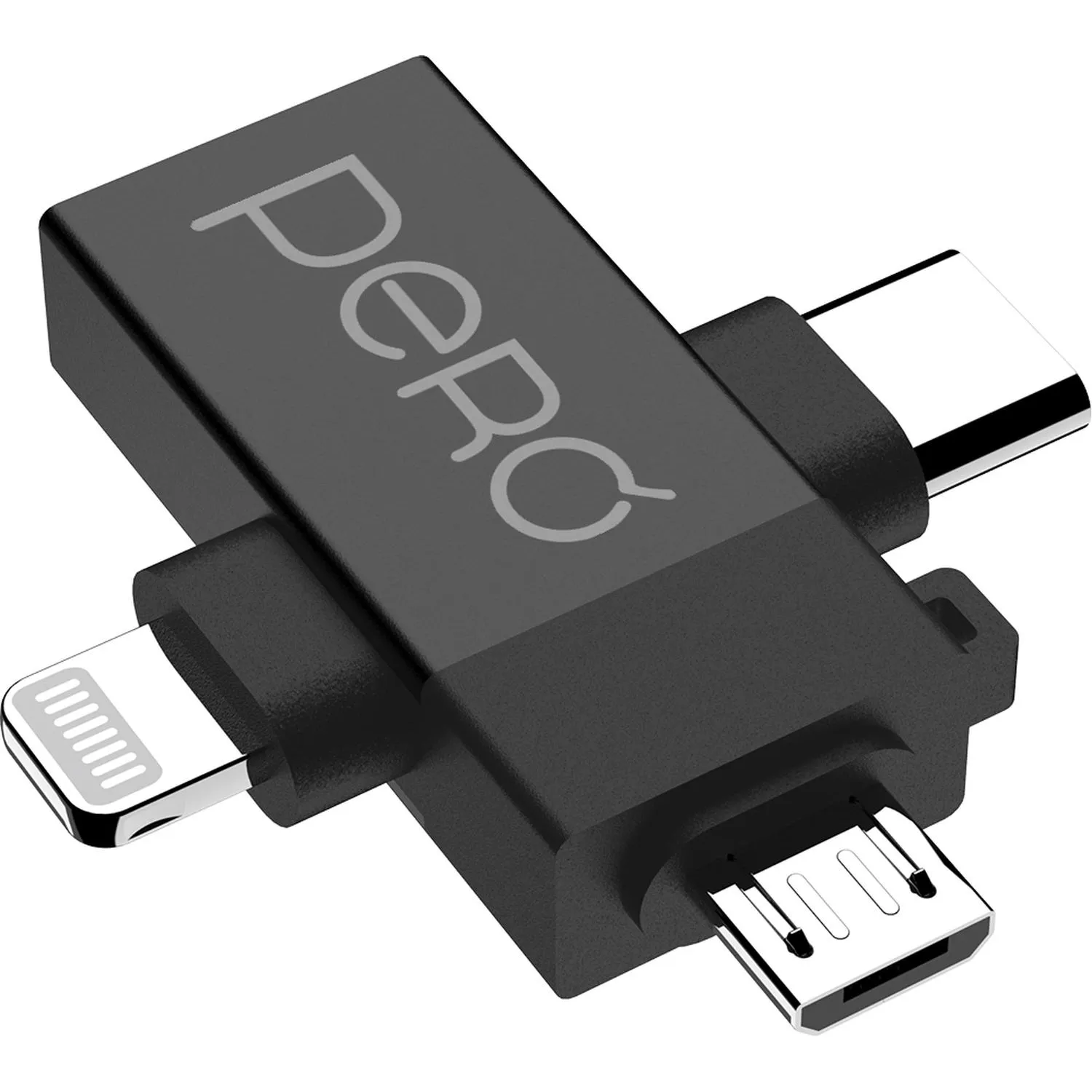Адаптер PERO AD14 OTG LIGHTNING+USB-C+MICRO-USB TO USB 3.0, черный - фото 2