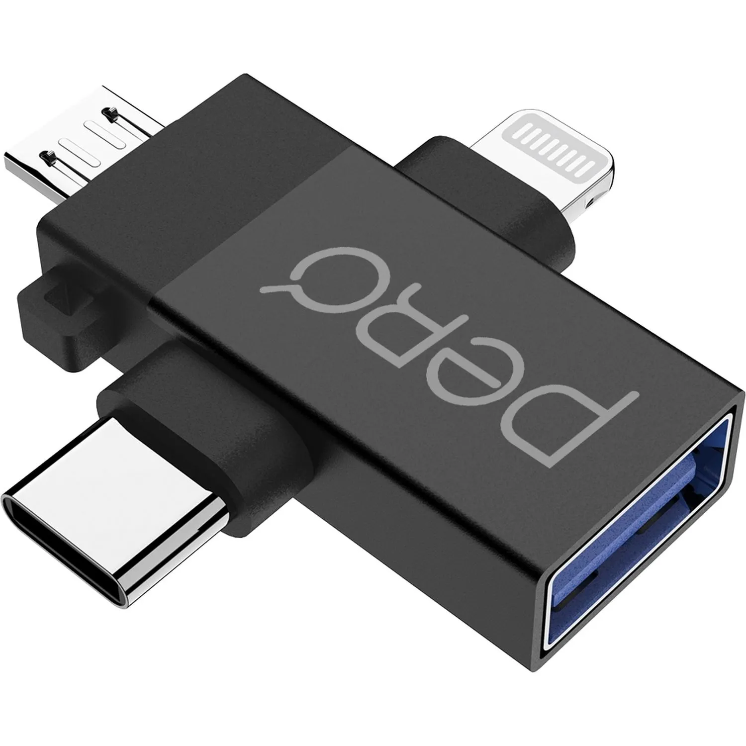 Адаптер PERO AD14 OTG LIGHTNING+USB-C+MICRO-USB TO USB 3.0, черный - фото 3