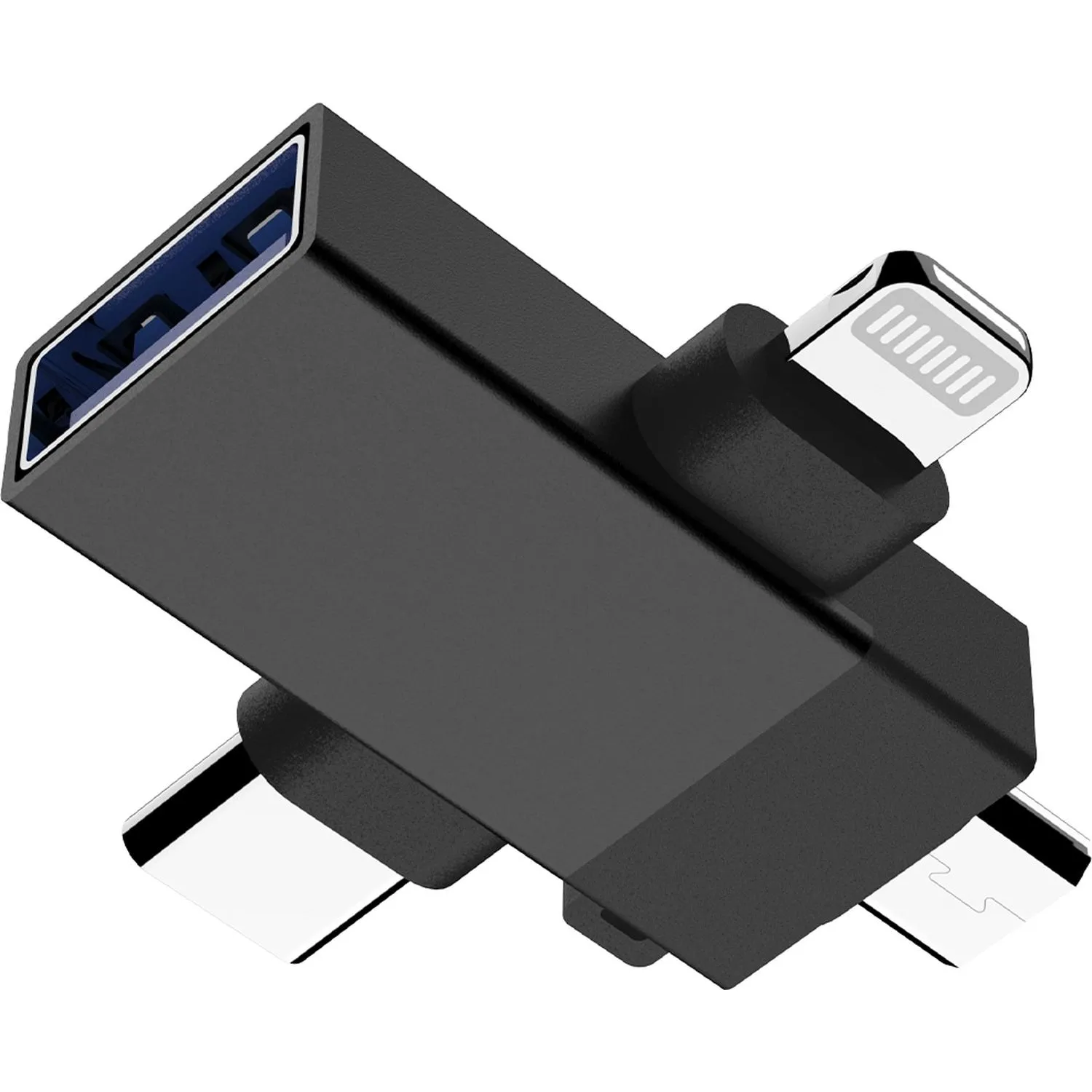 Адаптер PERO AD14 OTG LIGHTNING+USB-C+MICRO-USB TO USB 3.0, черный - фото 7
