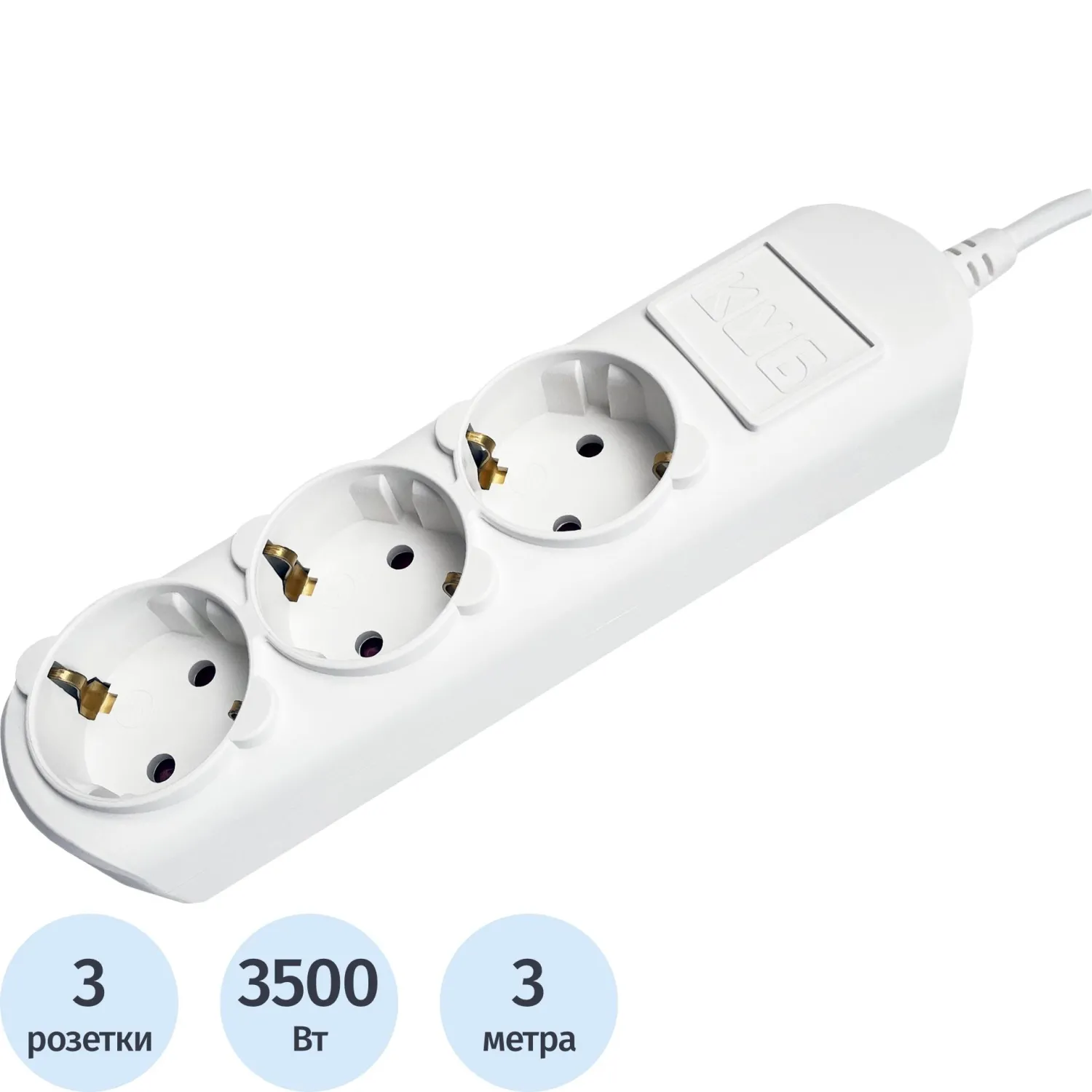 Удлинитель Power Cube 3р/3м без выкл 16А бел (PC-4-3M) - фото 1