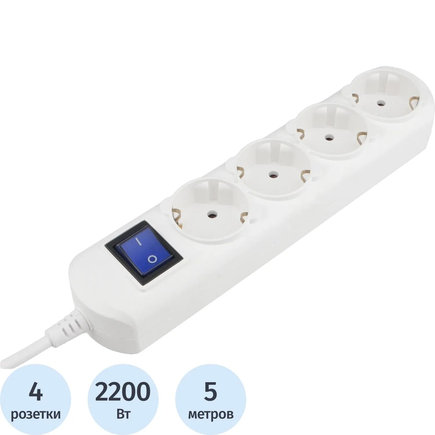 Удлинитель Power Cube 4р/5м с/з с выкл 10А бел (PC-4B-5M) - фото 1