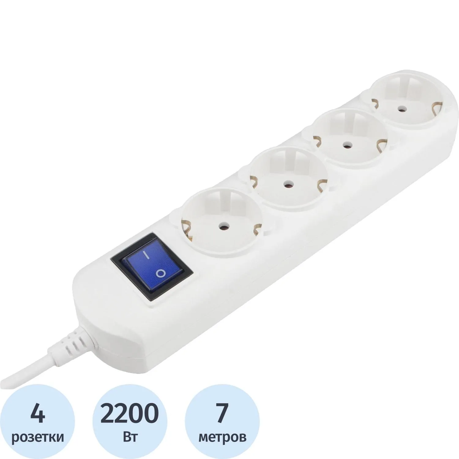 Удлинитель Power Cube 4р/7м с/з с выкл 10А бел (PC-4B-7M) - фото 1