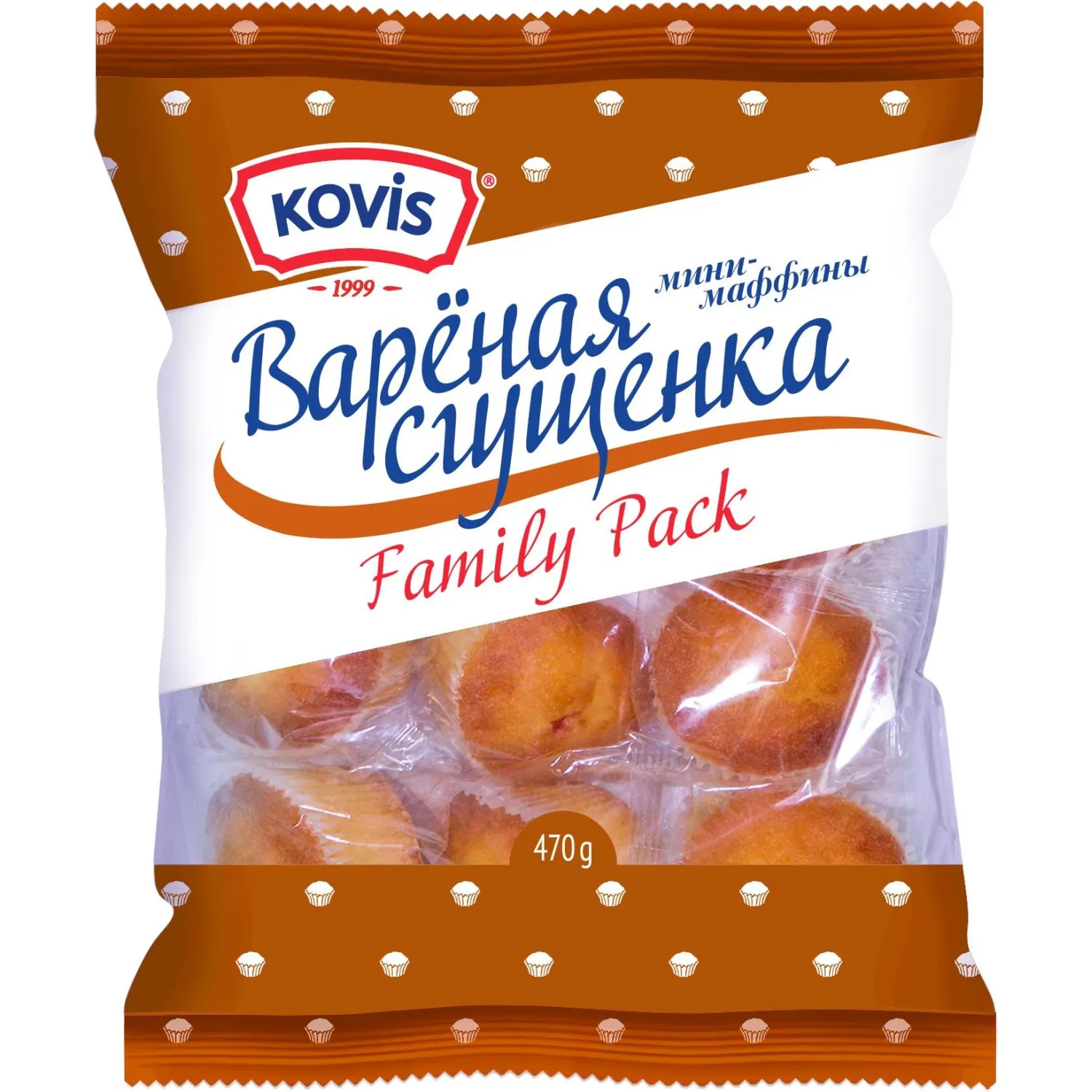 Кекс Мини-маффины Kovis с кремом вареная сгущенка, 470гx6шт/уп - фото 1