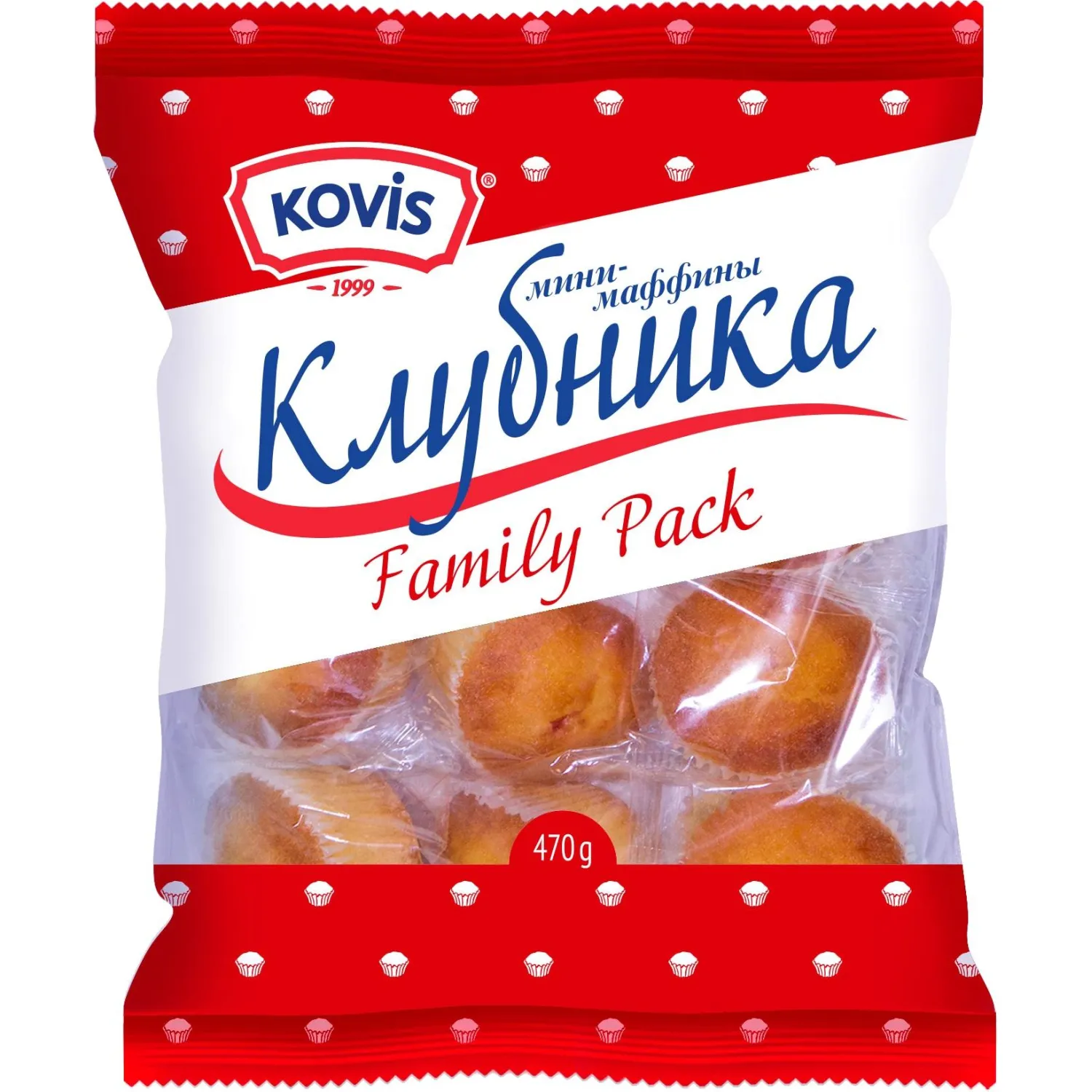 Кекс Мини-маффины Kovis с фруктово-ягодной нач. клубника, 470гx6шт/уп - фото 1