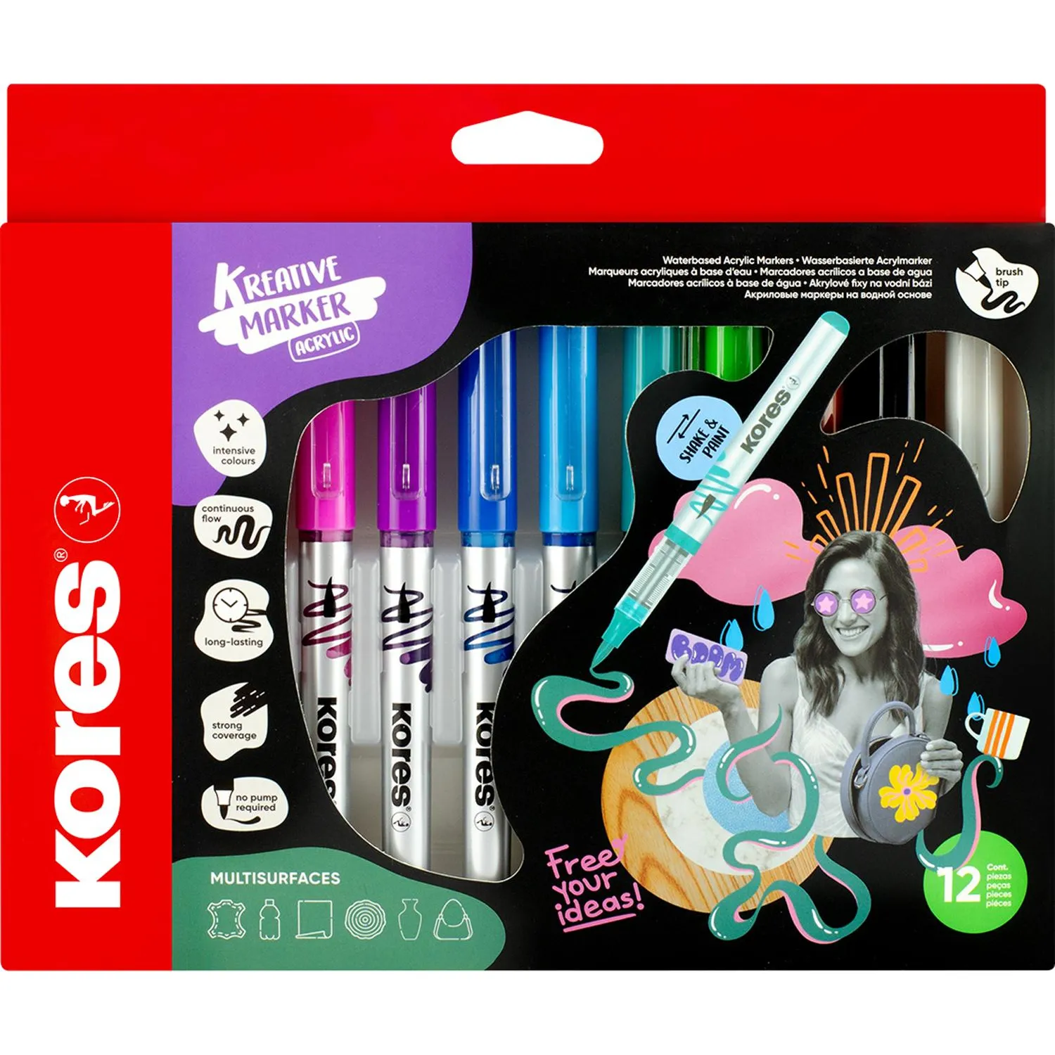 Набор маркеров Kreative Acrylic Marker liquid ink 12 цв, 25121 - фото 1