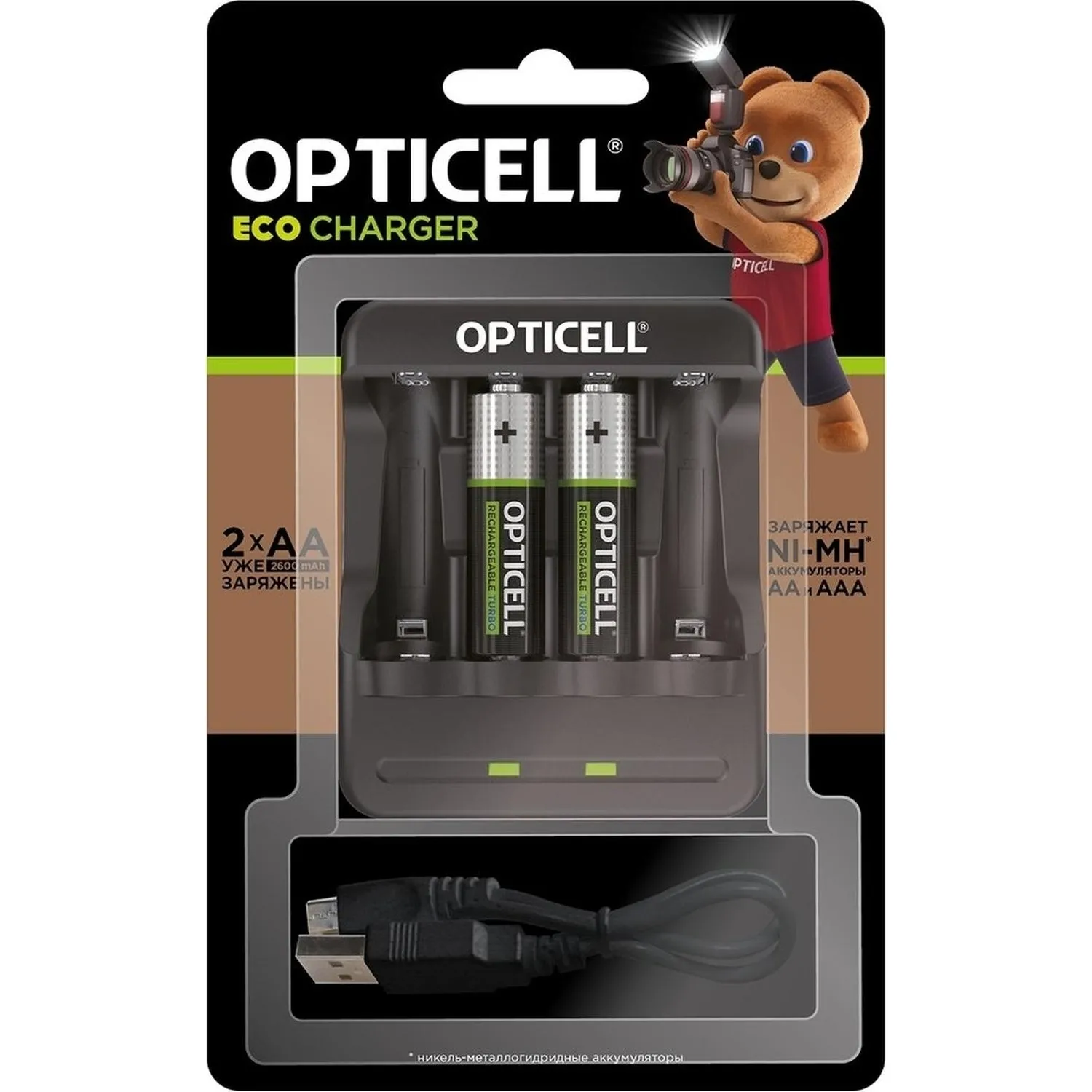 Зарядное устройство Opticell Eco Charg.6100001 +аккум.AA 2600mAh 2шт набор - фото 2