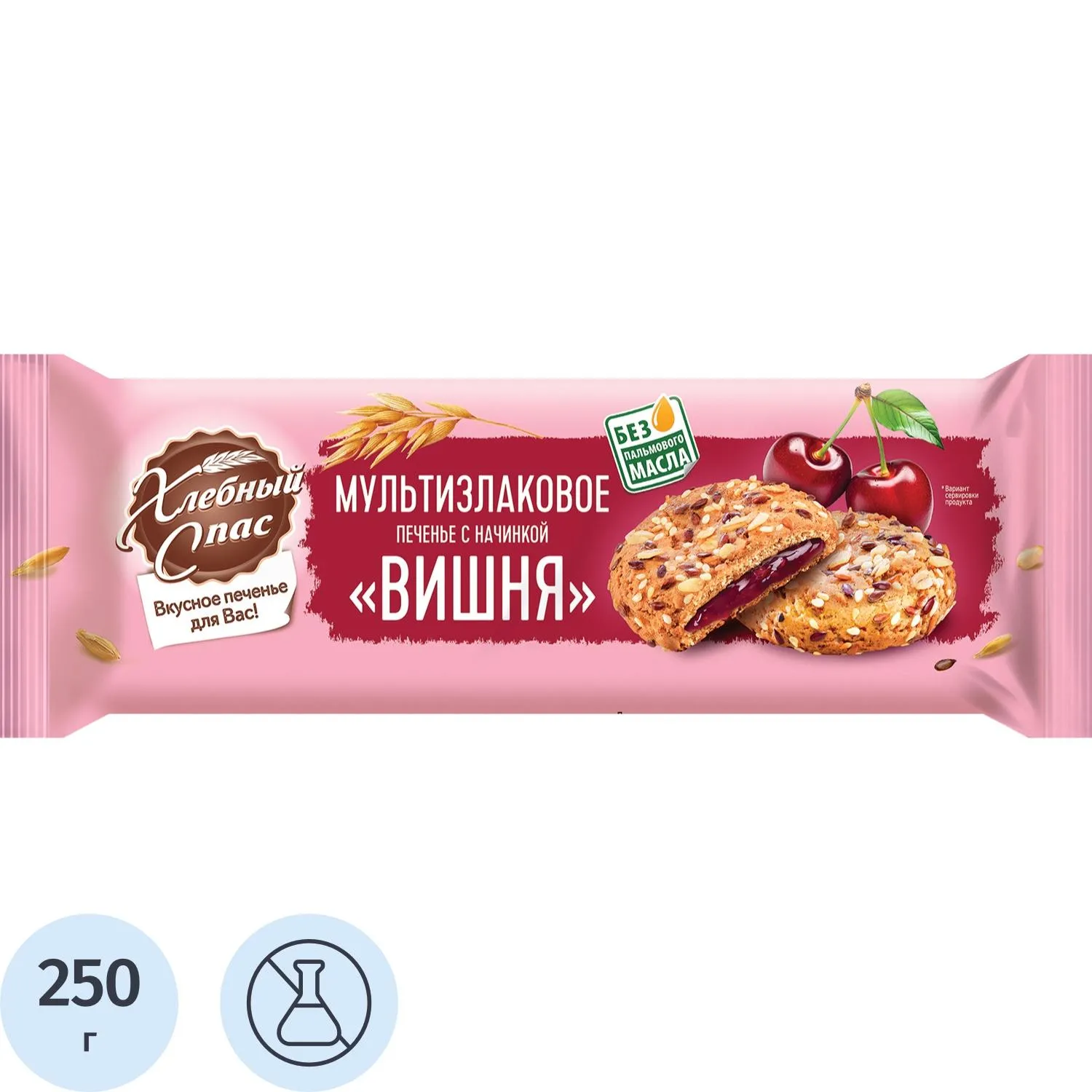 Печенье сдобное Хлебный Спас Мультизлаковое с начинкой Вишня, 250г - фото 1