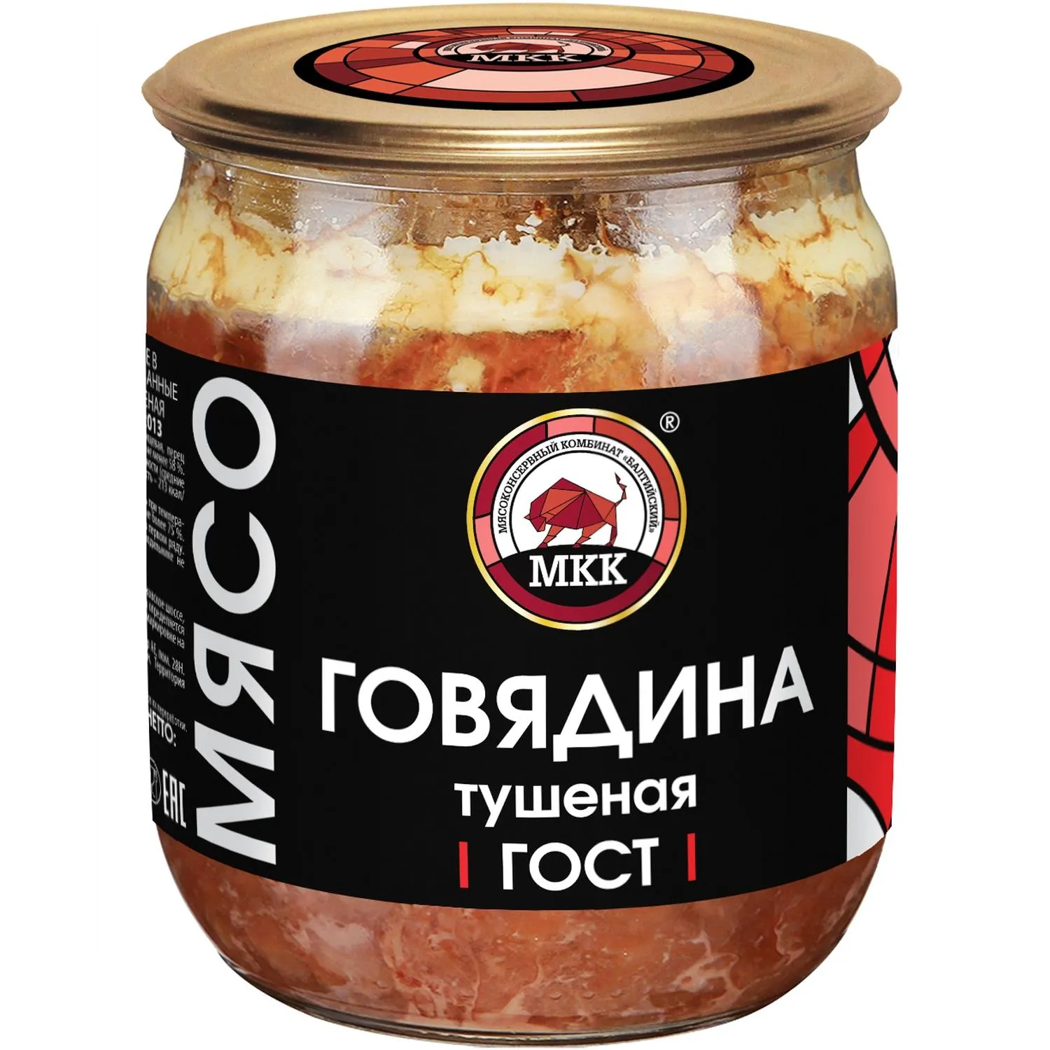 Тушенка говядина МКК Балтийский стандарт ГОСТ 32125-2013 стекло, 500г - фото 1