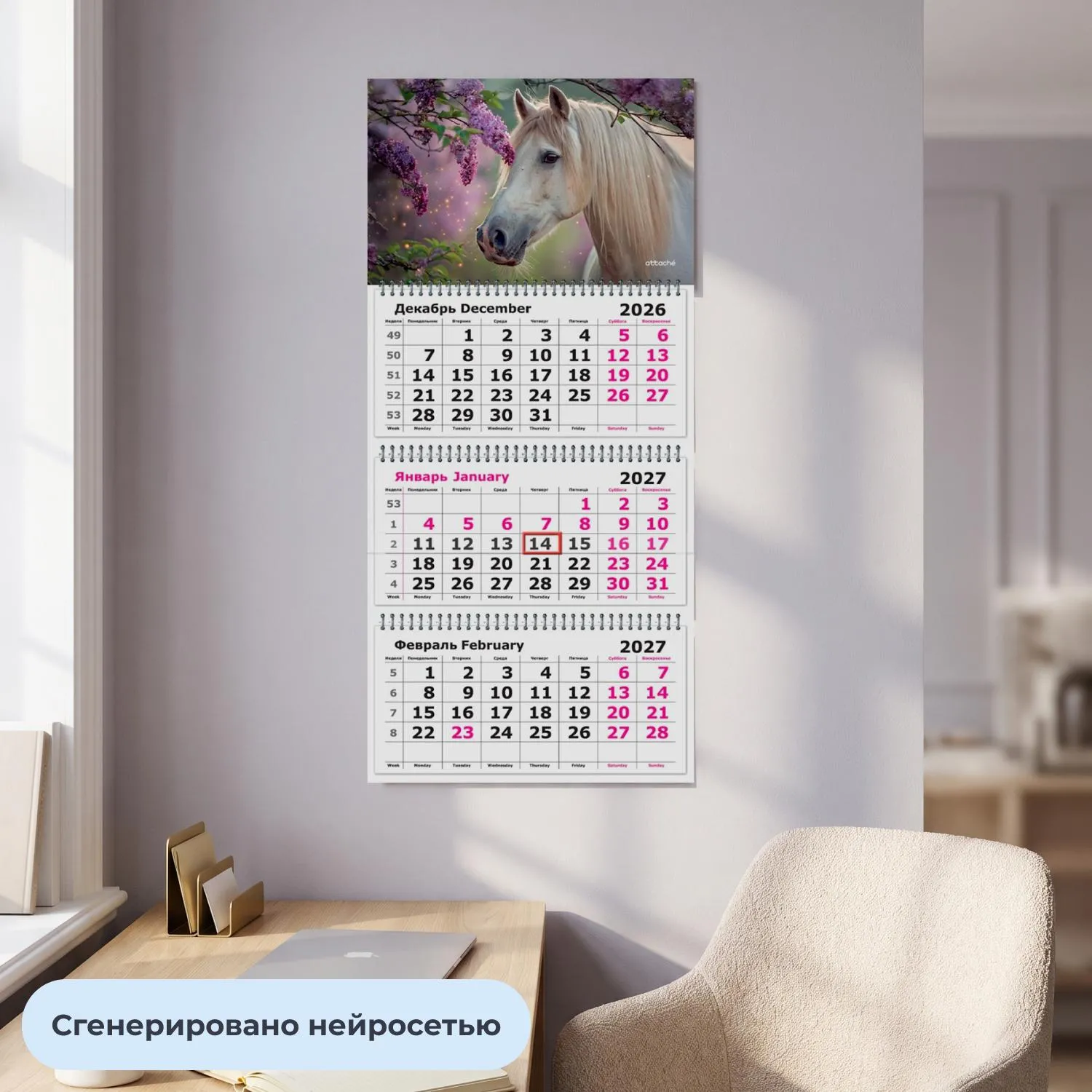 Календарь настенный 3-х блочный 2027 Attache Белая лошадь 305х675мм - фото 4