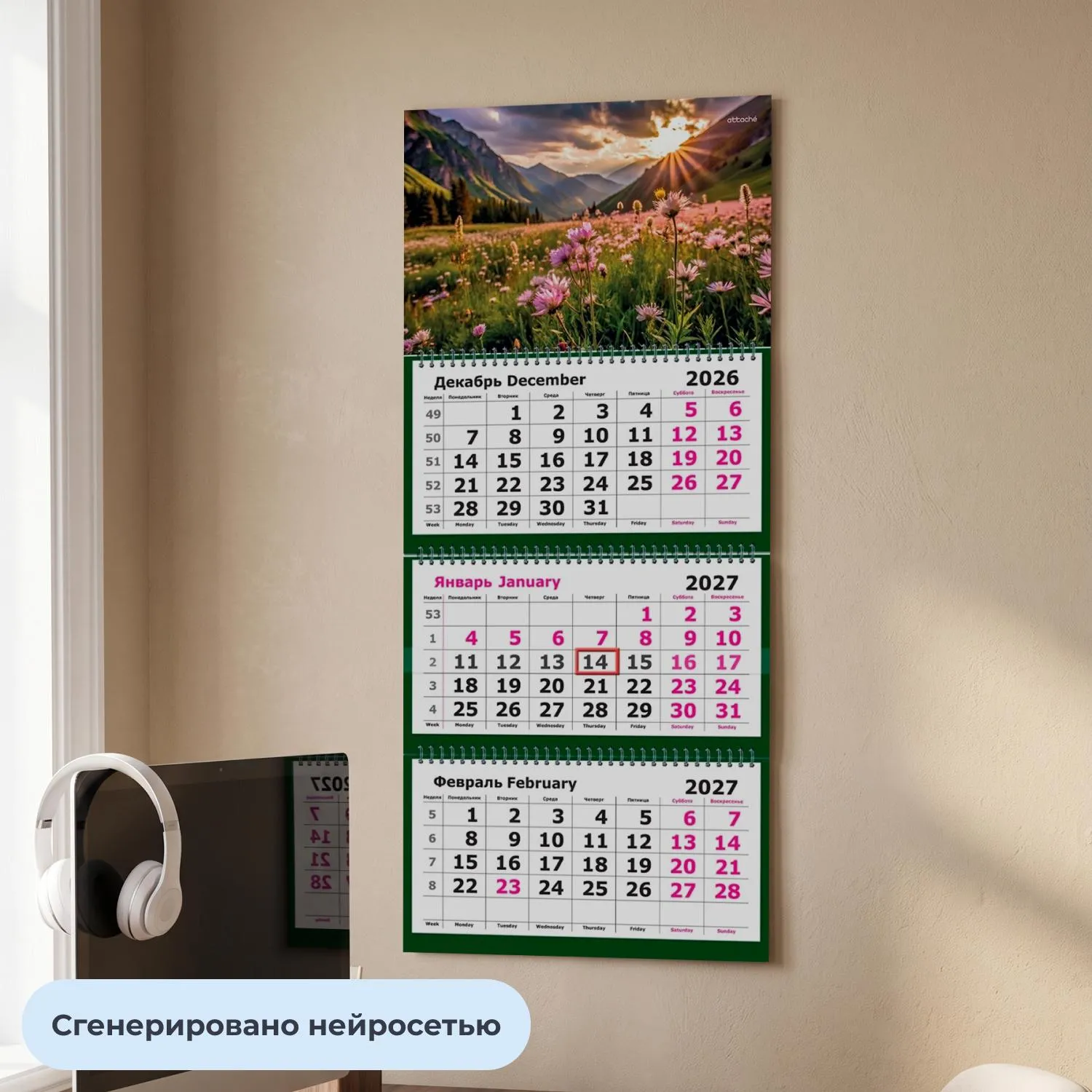 Календарь настенный 3-х блочный 2027 Attache Лето в горах 305х675мм - фото 4