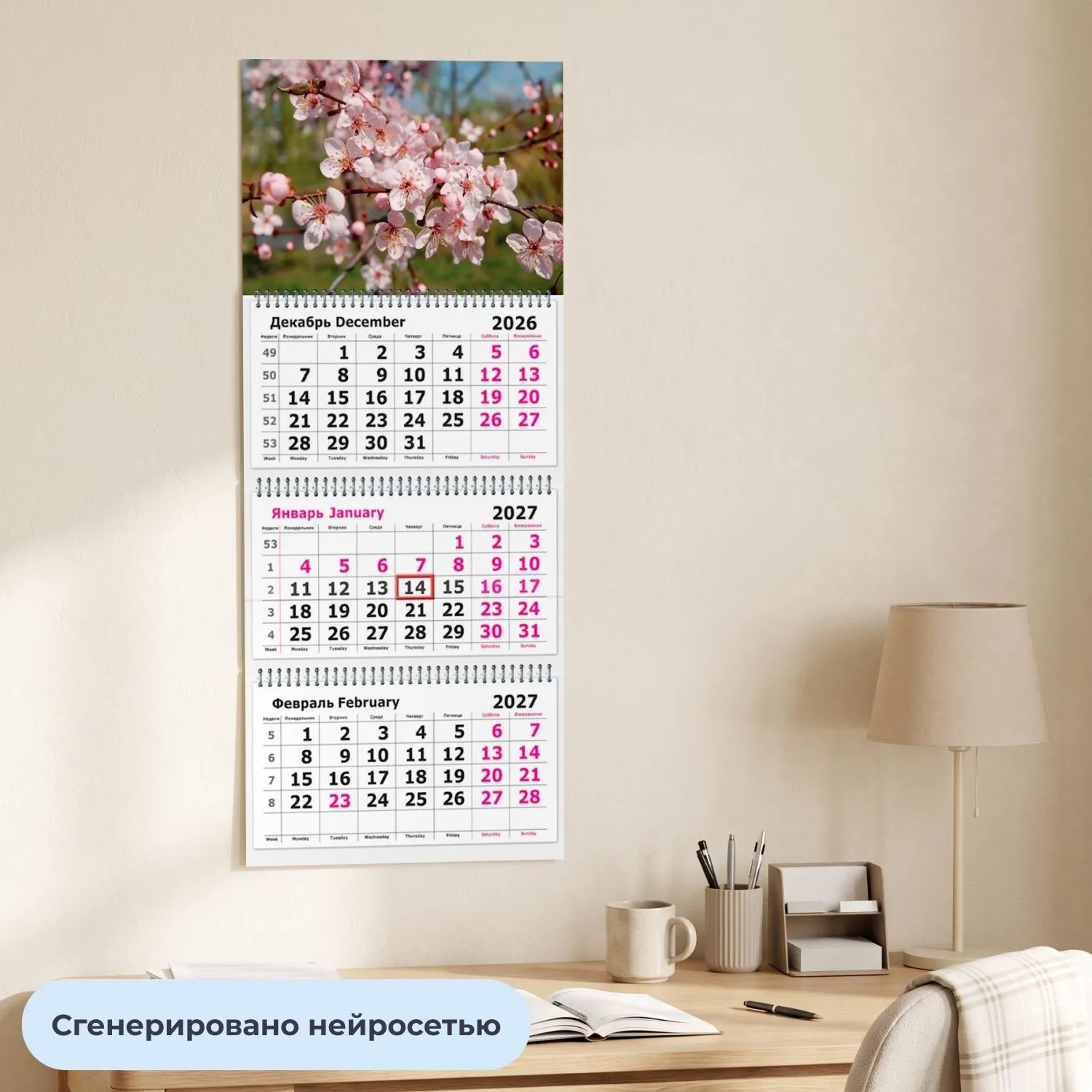 Календарь настенный 3-х блочный 2027 Attache Цветы 305х675мм - фото 4