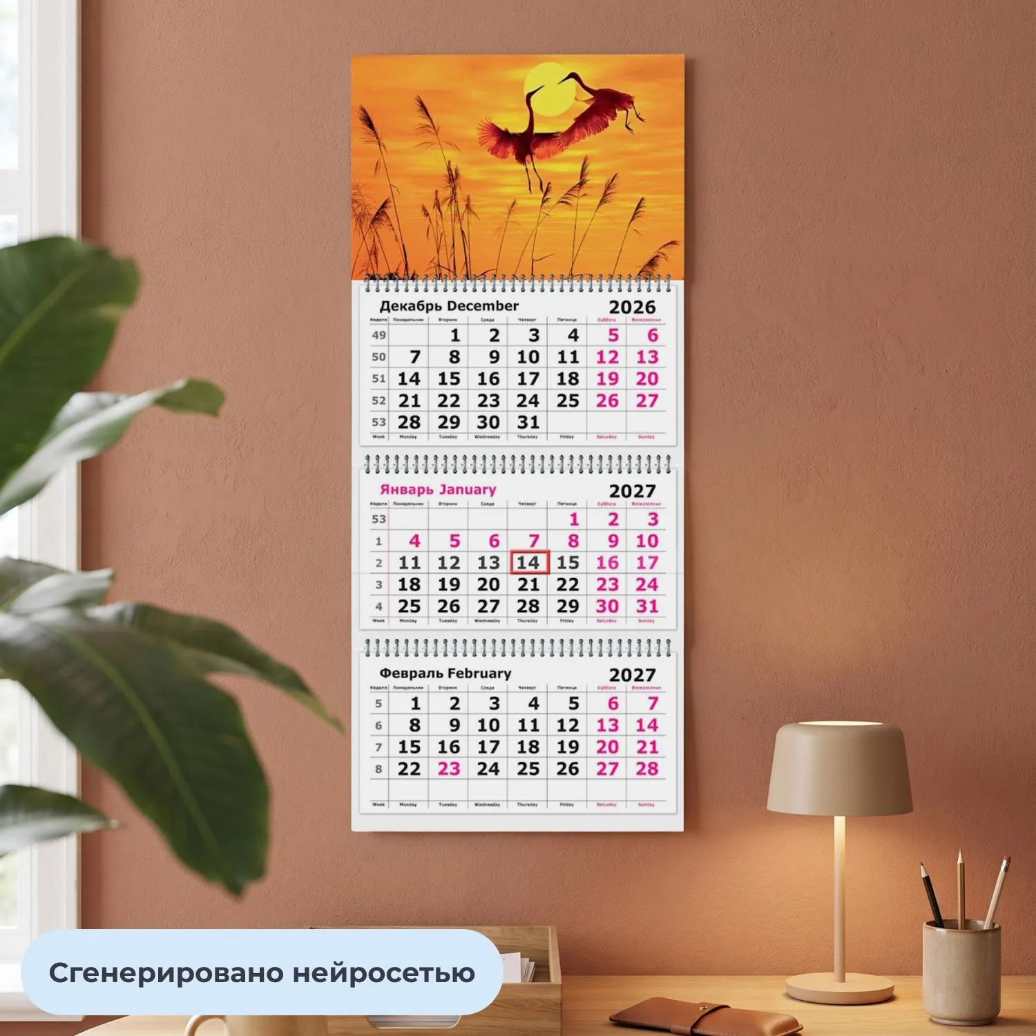 Календарь настенный 3-х блочный 2027 Attache Журавли 305х675мм - фото 4
