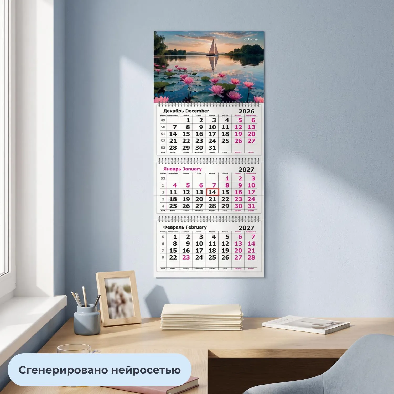 Календарь настенный 3-х блочный 2027 Attache парусник 305х675мм - фото 4