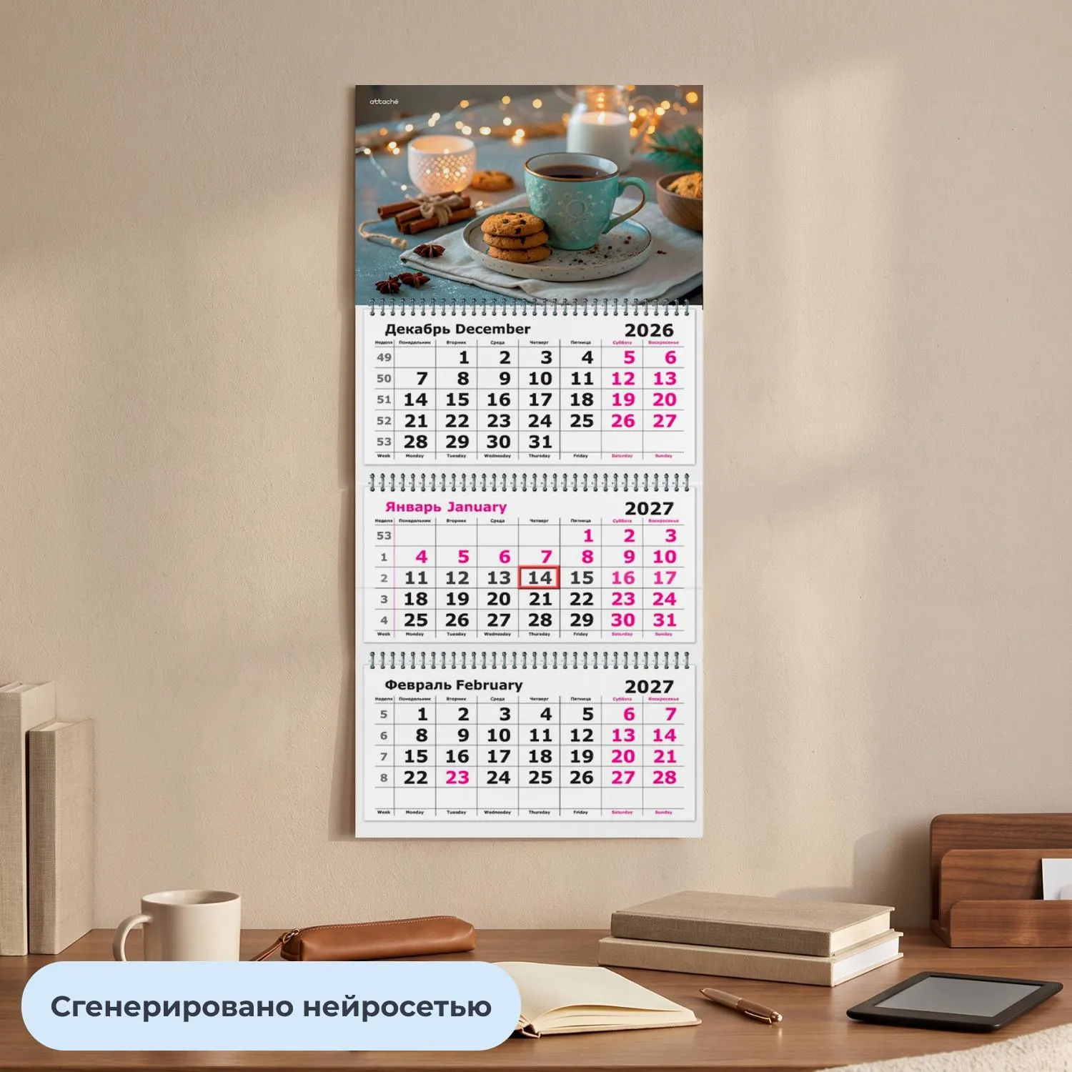 Календарь настенный 3-х блочный 2027 Attache Печенье 305х675мм - фото 4