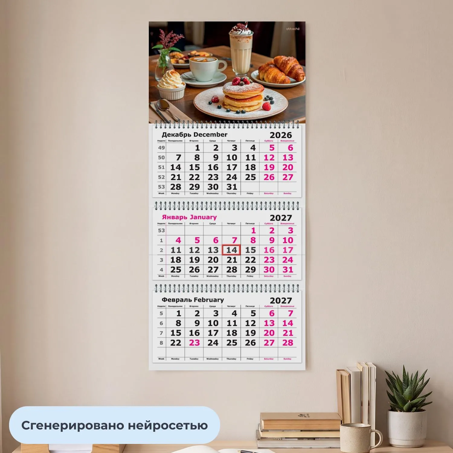 Календарь настенный 3-х блочный 2027 Attache Десерты 305х675мм - фото 4