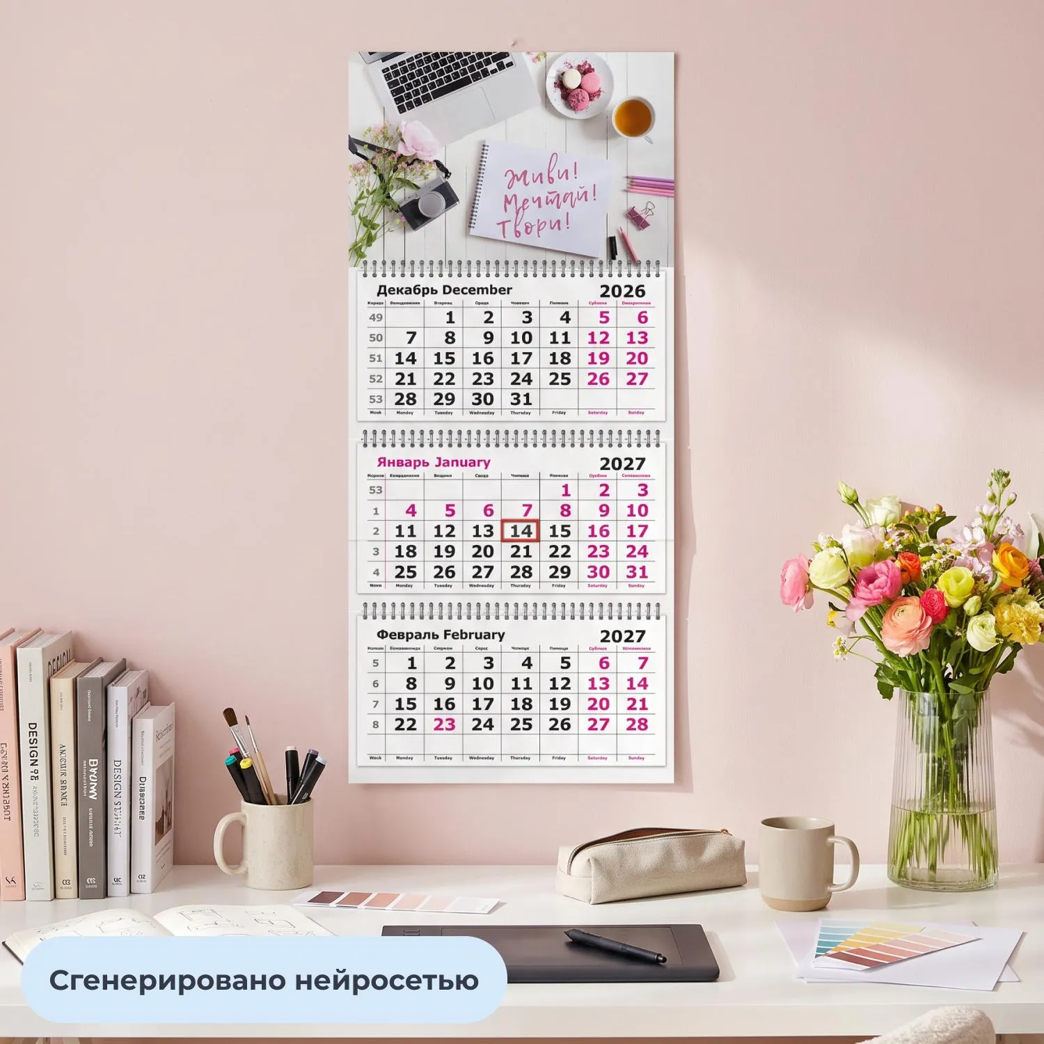 Календарь настенный 3-х блочный 2027 Attache Живи, мечтай, твори 305х675мм - фото 4
