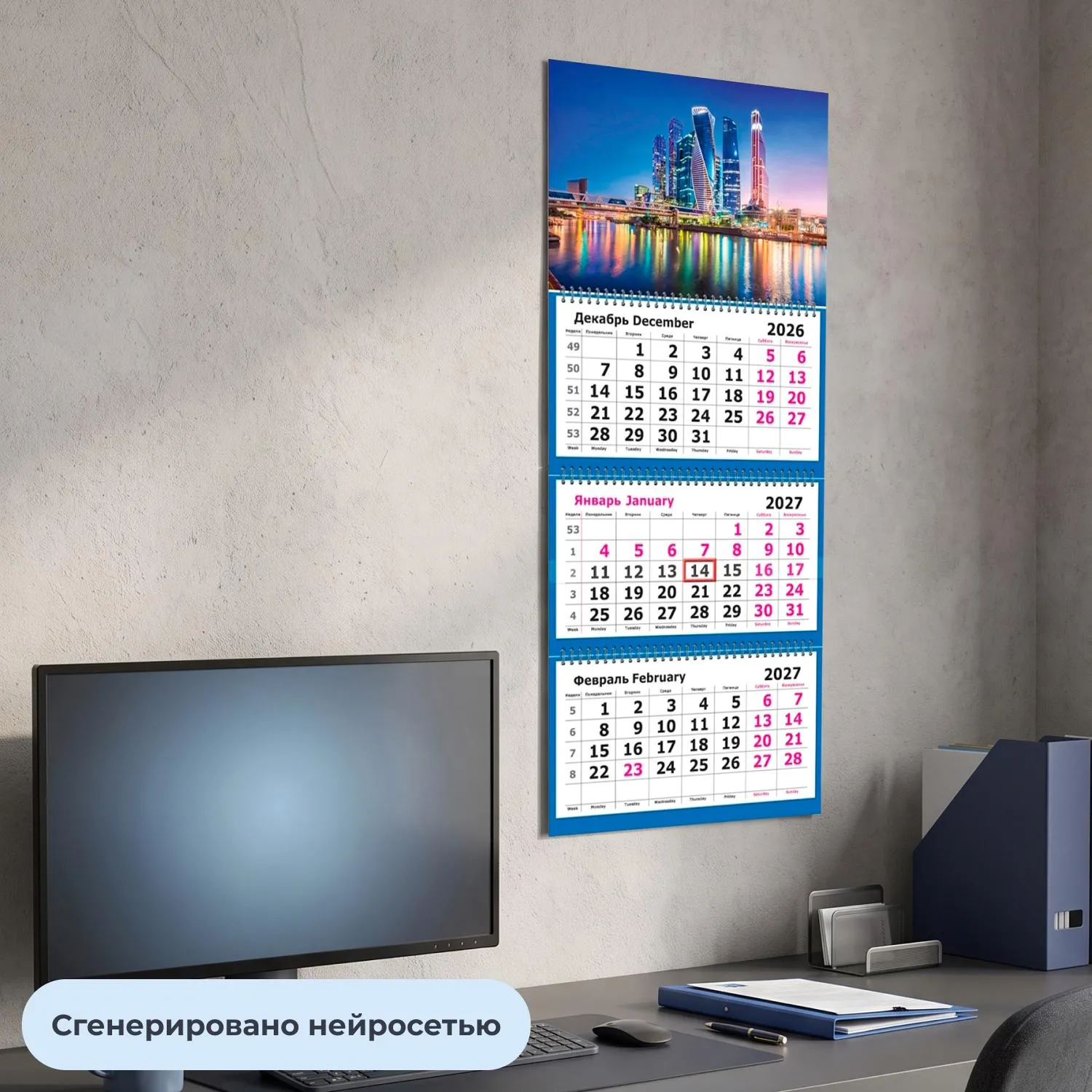 Календарь настенный 3-х блочный 2027 Attache Москва 305х675мм - фото 4