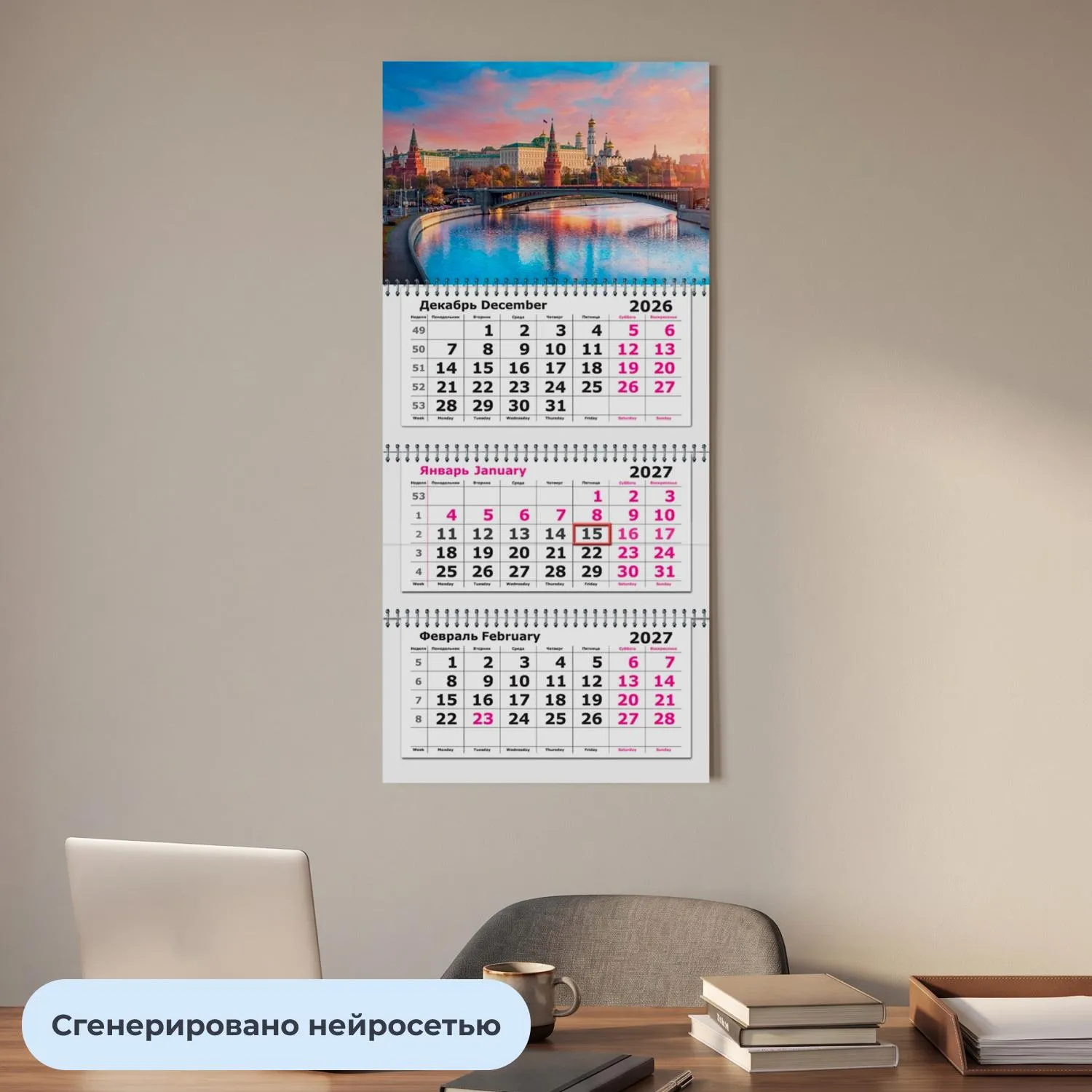 Календарь настенный 3-х блочный 2027 Attache Премиум Москва 330х705мм - фото 4
