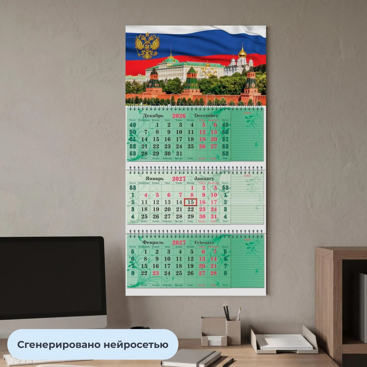 Календарь настенный 3-х блочный 2027 Attache Премиум+блокнотыГоссимв440x835 - фото 4