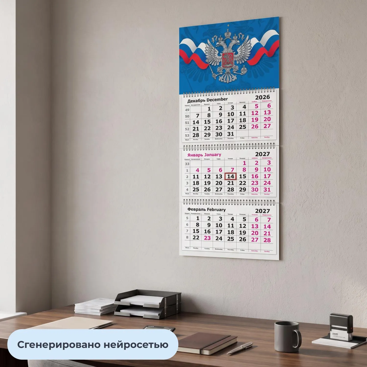 Календарь настенный 3-х блочный 2027 Attache Госсимволика 305х675мм - фото 4