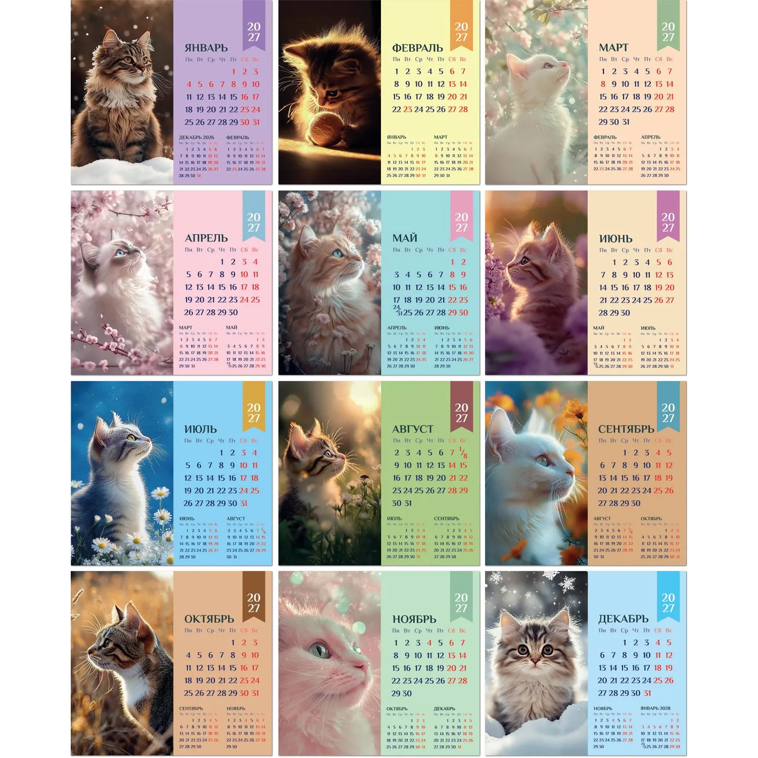 Календарь-домик настольный 2027 Котенок 120х110мм спираль 7л - фото 4