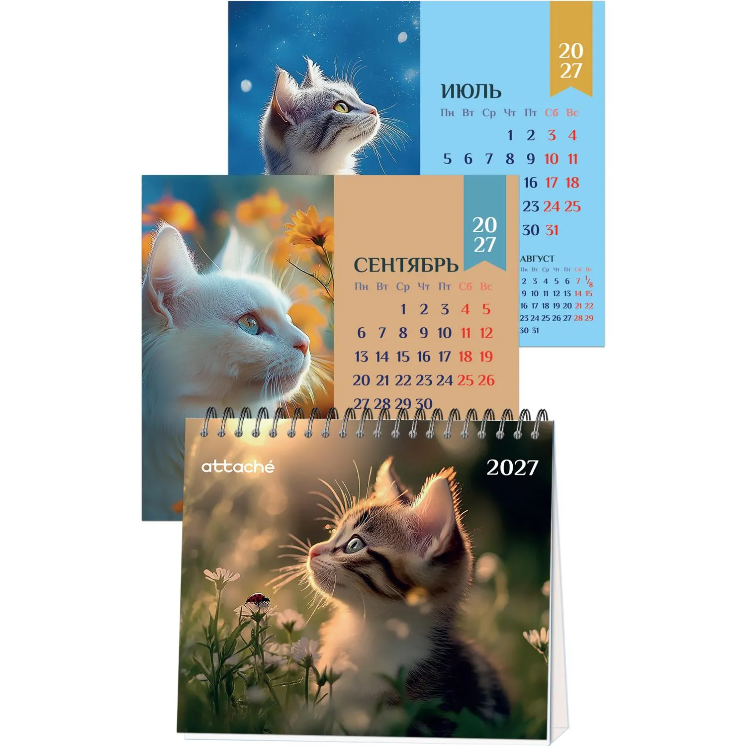 Календарь-домик настольный 2027 Котенок 120х110мм спираль 7л - фото 5
