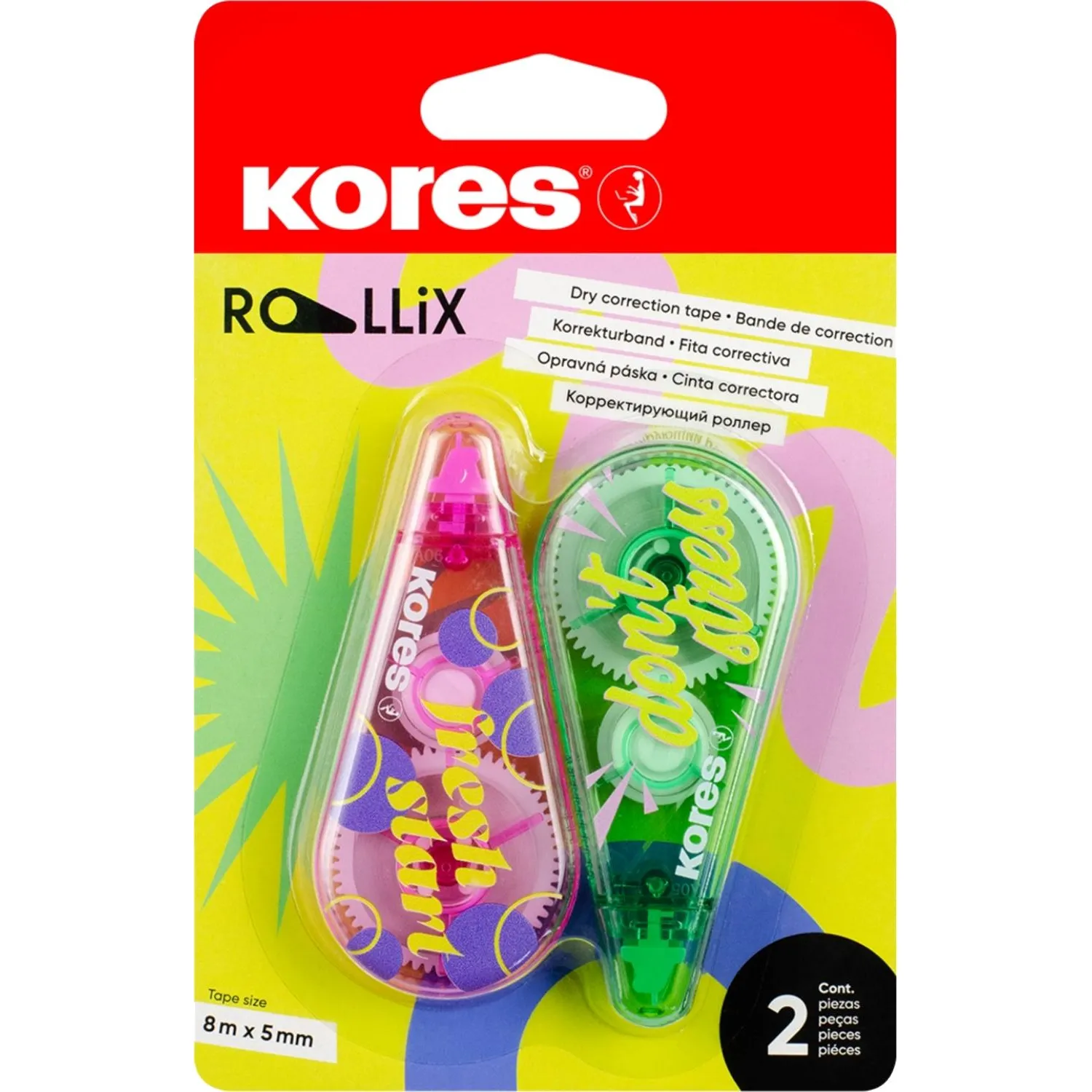 Корректирующая лента ROLLIX 5мм х 8м, 2шт/уп, цв. ассорти, 84734 - фото 7