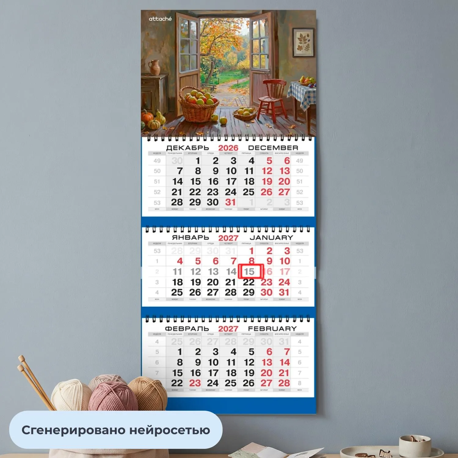 Календарь настенный 3-х блочный 2027 Attache На даче 295х710мм - фото 4