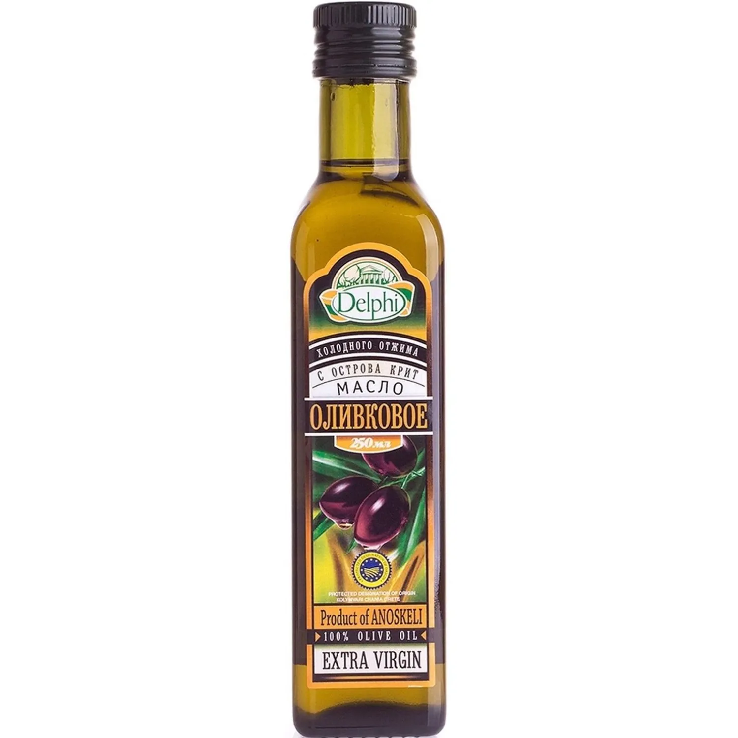 Масло Delphi Extra virgin olive oil с Крита оливковое нераф в/к ст/б, 0,25л - фото 1