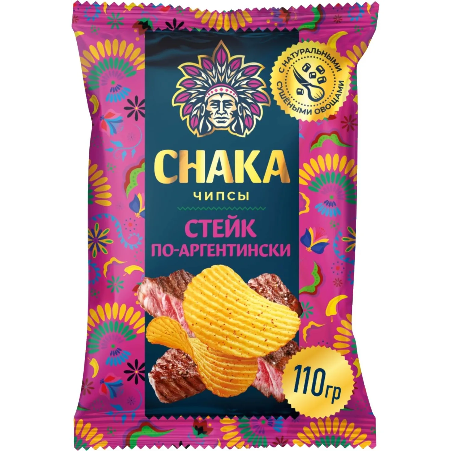Чипсы картофельные CHAKA со вкусом Стейк по-аргентински, рифлёные, 110г - фото 1